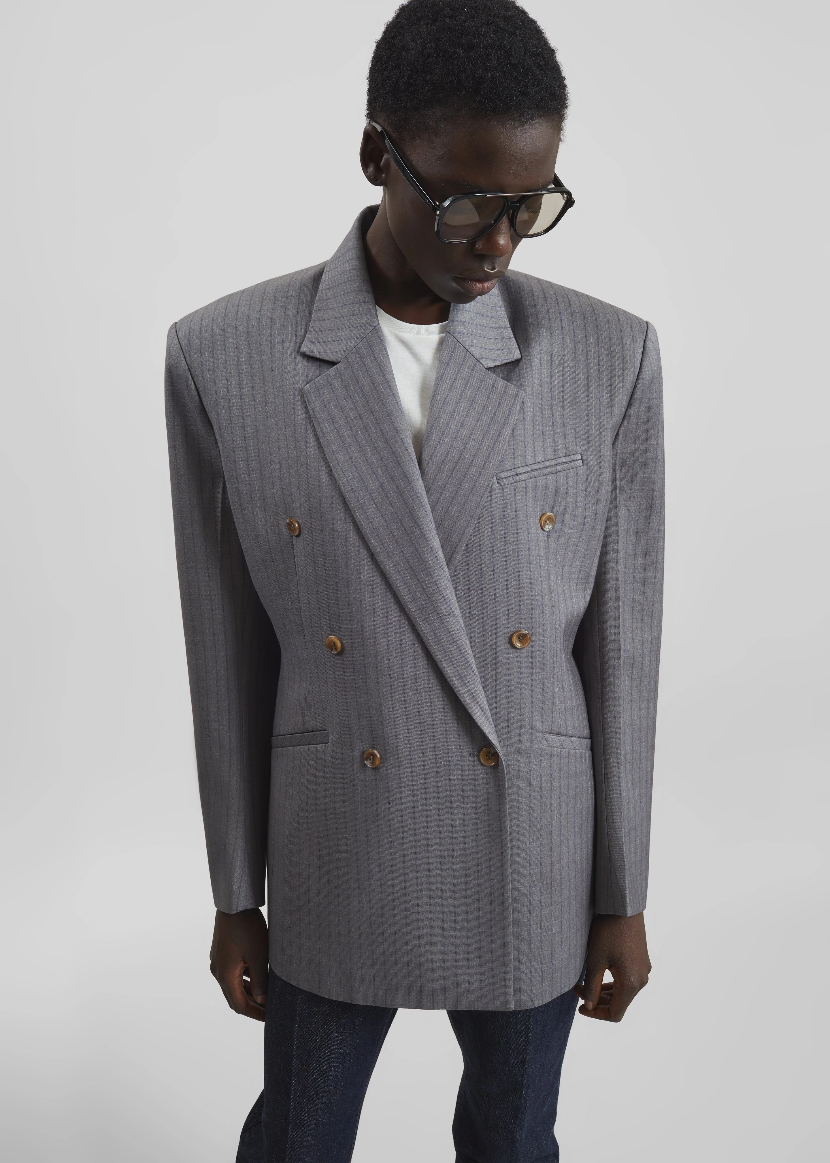 Helmond Double-Breasted Blazer - Grey Multi Stripe - Image 6