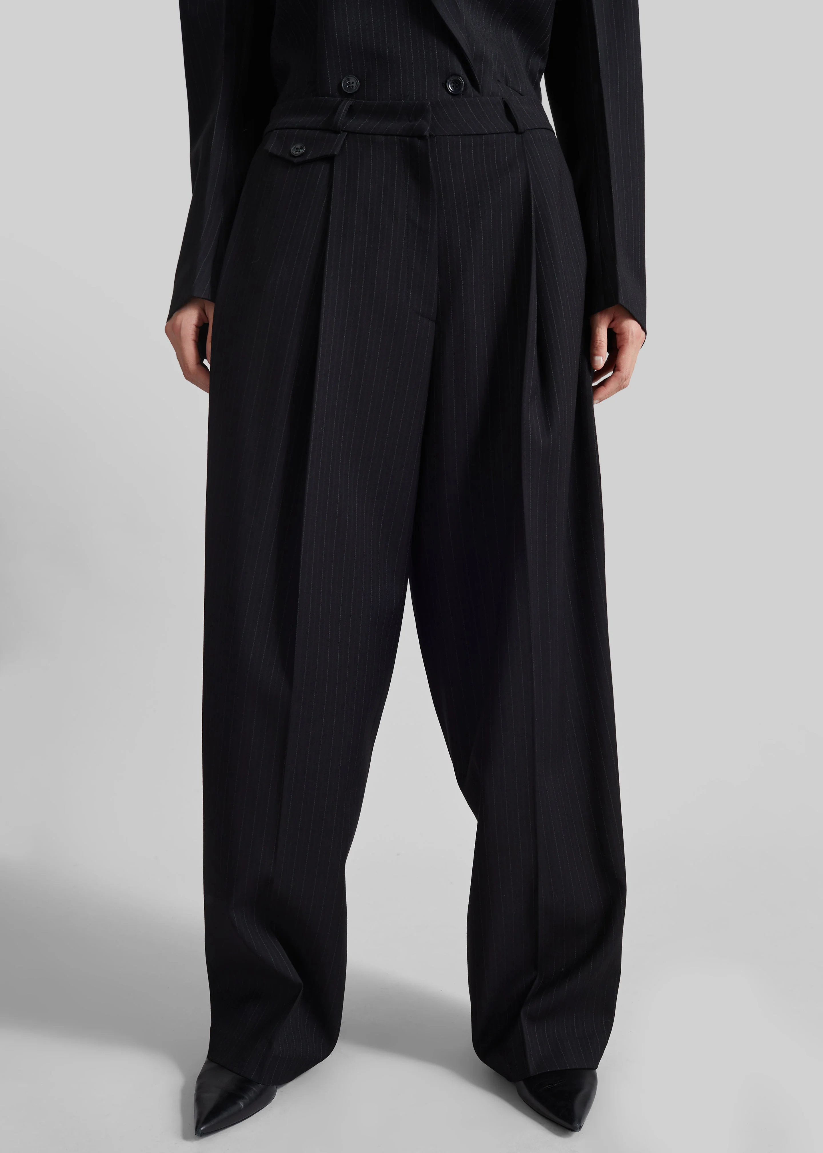 Helmond Pleated Trousers - Black Multi Stripe - Image 2
