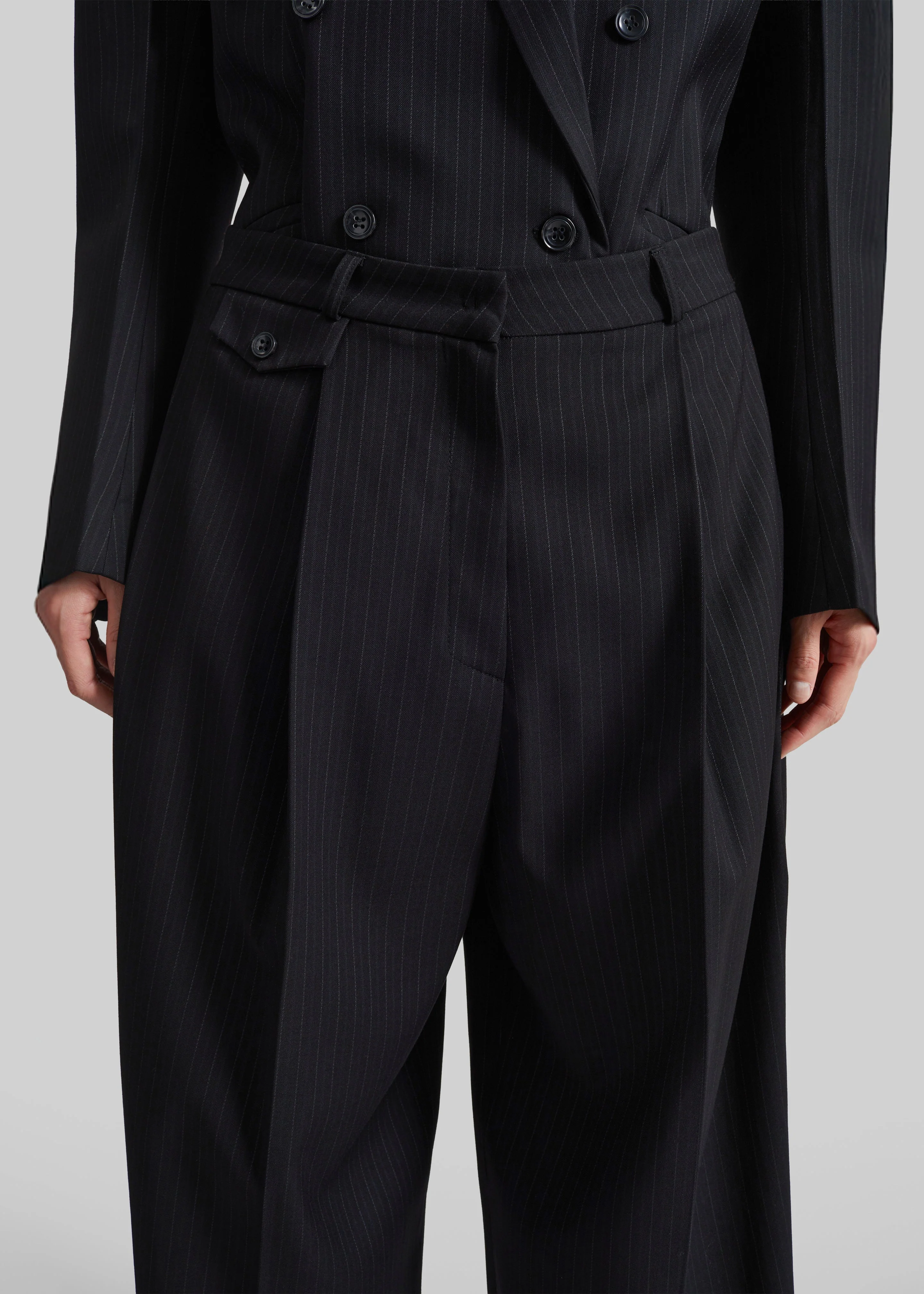 Helmond Pleated Trousers - Black Multi Stripe - Image 4