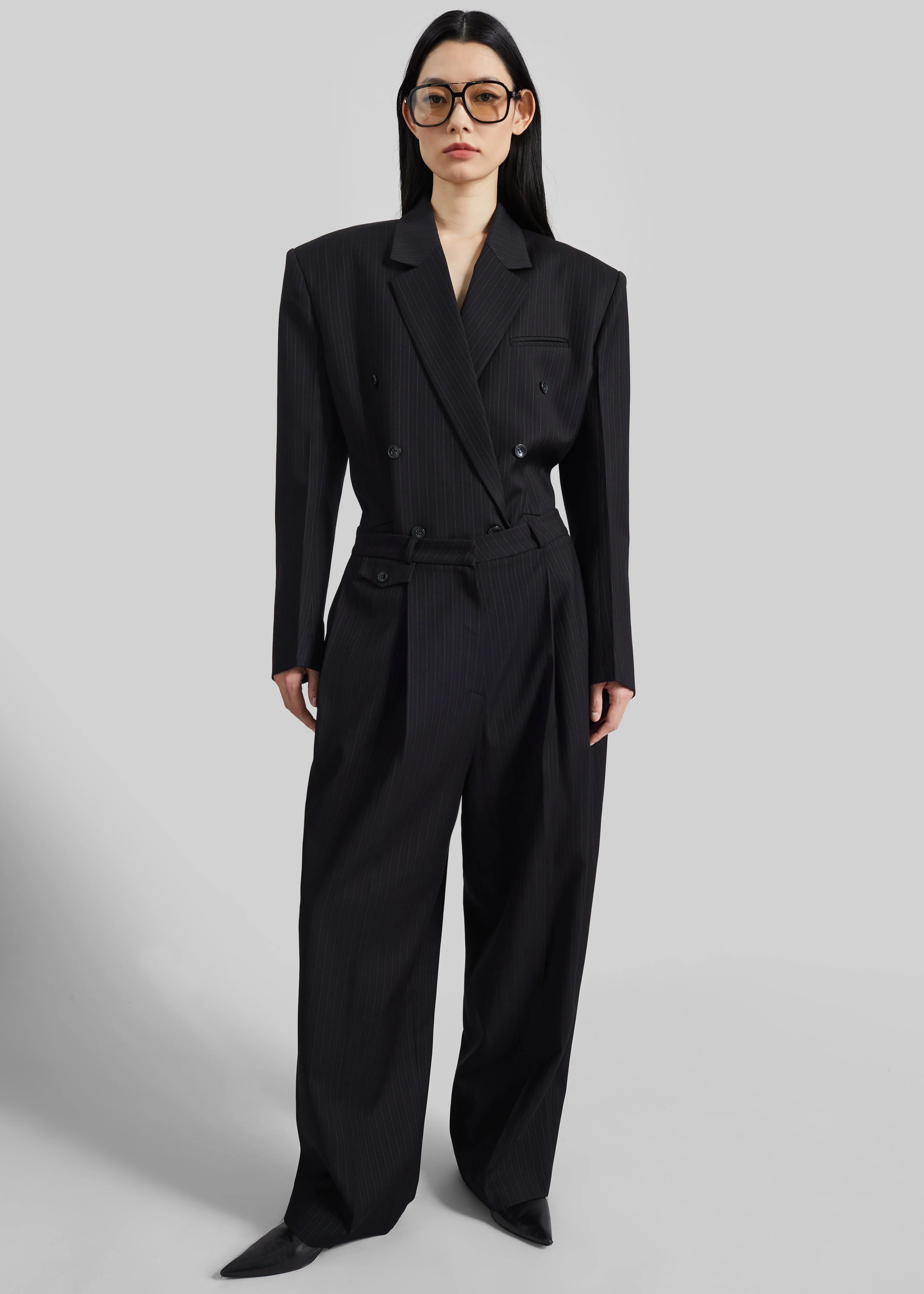 Helmond Pleated Trousers - Black Multi Stripe - Image 5
