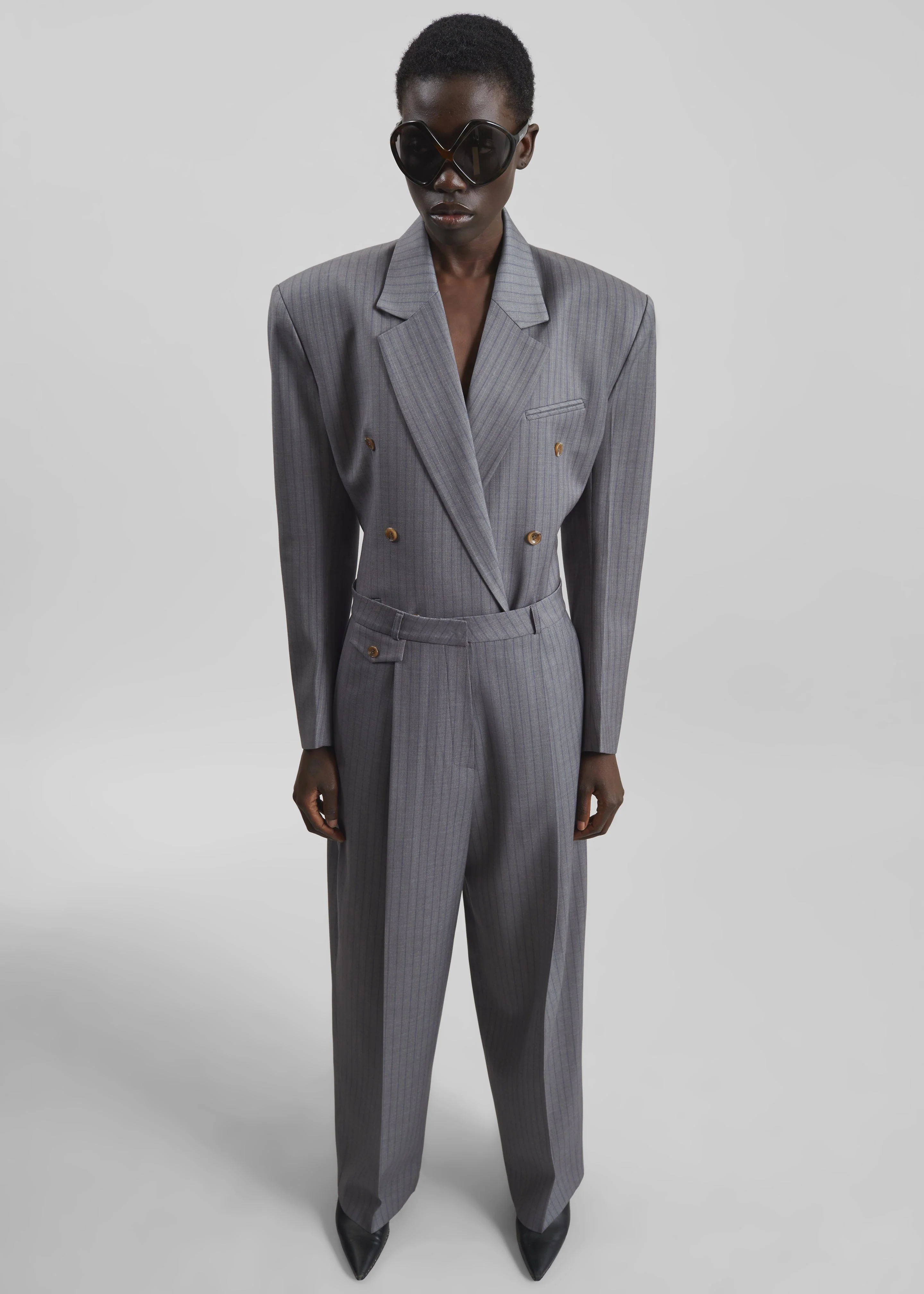 Helmond Pleated Trousers - Grey Multi Stripe