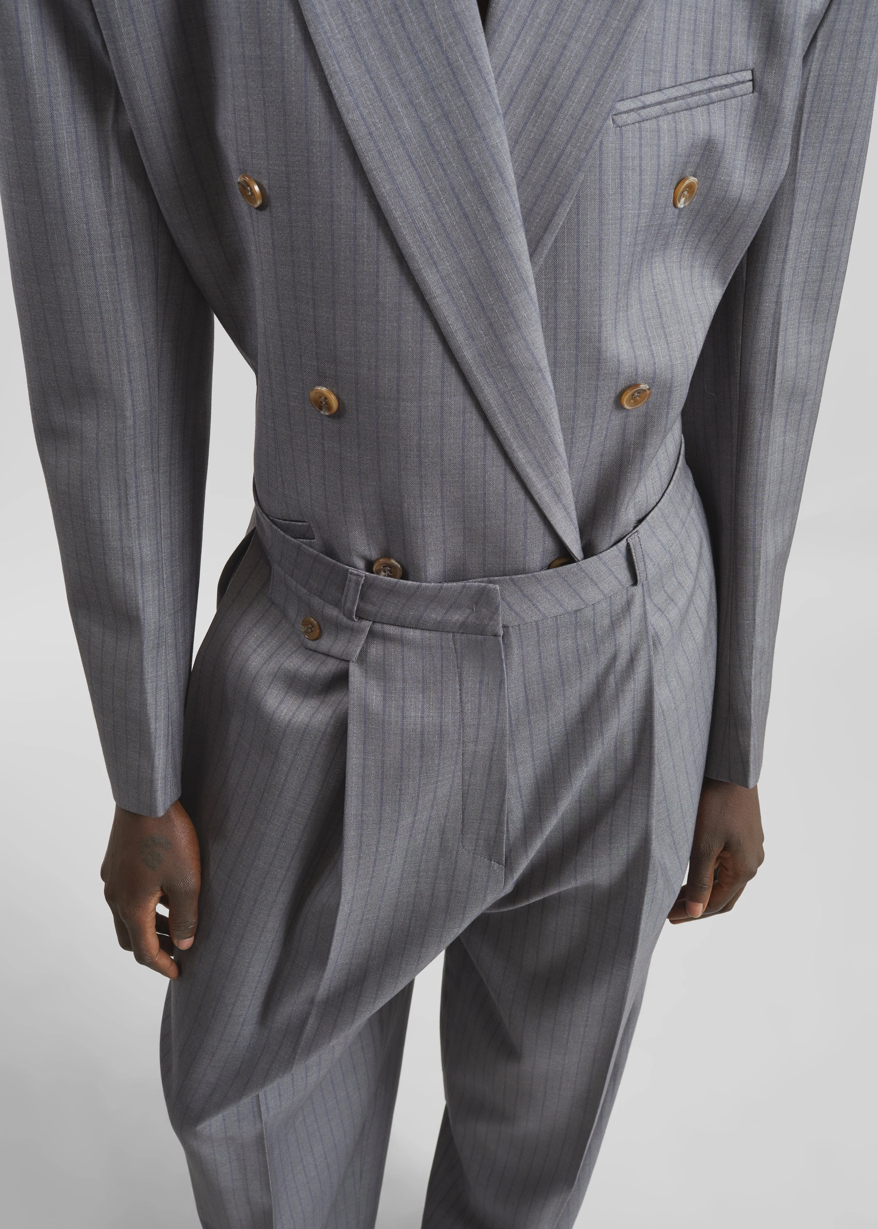 Helmond Pleated Trousers - Grey Multi Stripe - Image 2