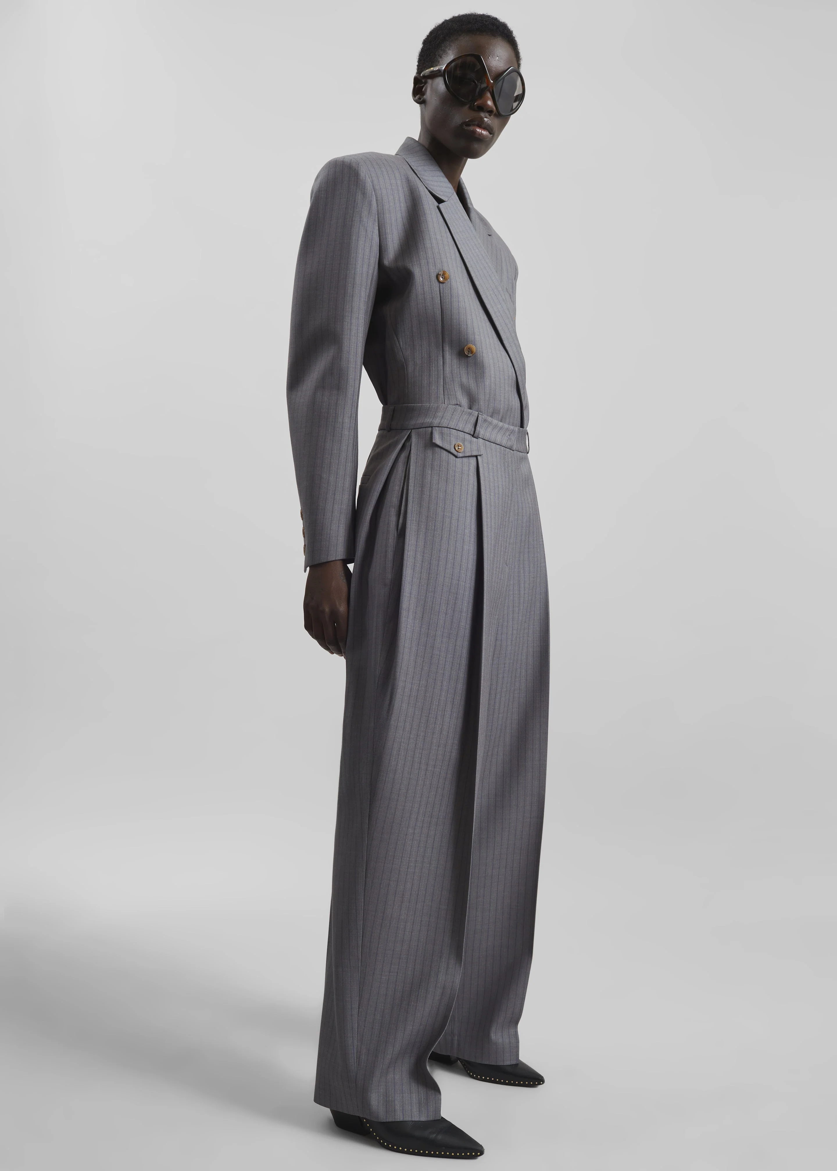 Helmond Pleated Trousers - Grey Multi Stripe - Image 4