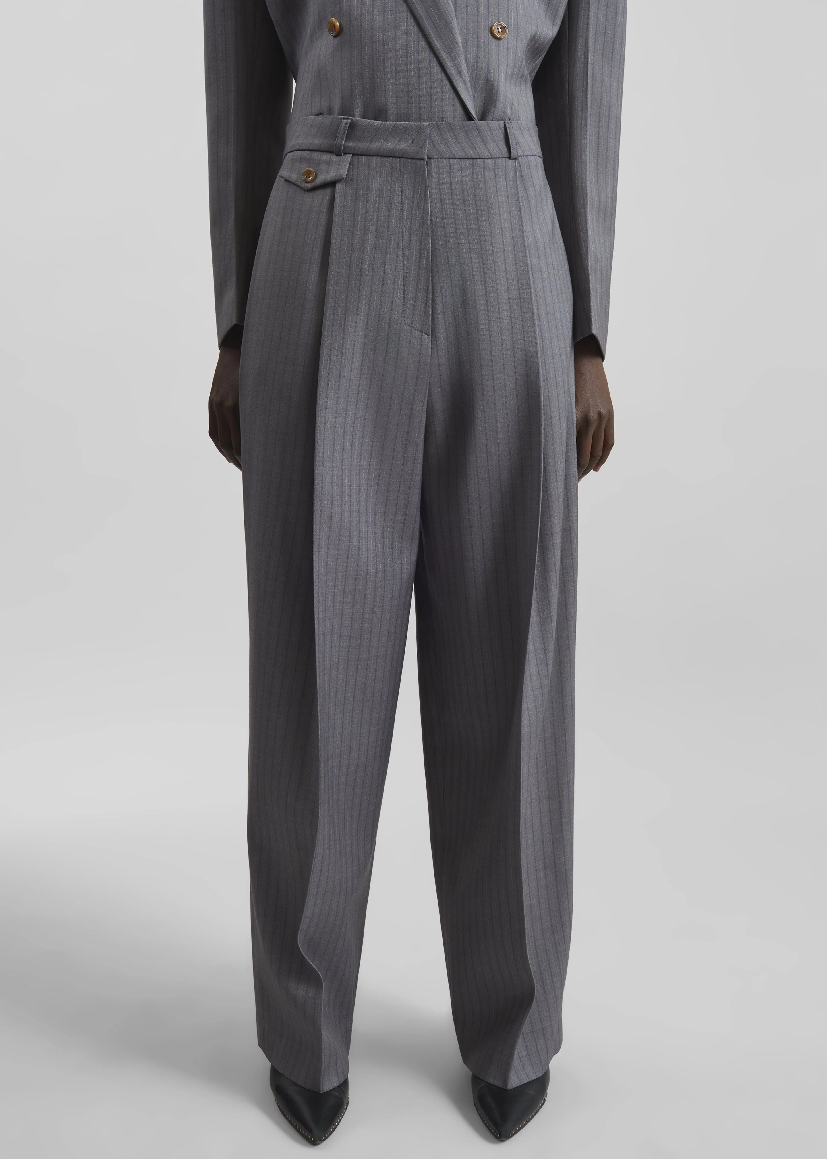 Helmond Pleated Trousers - Grey Multi Stripe - Image 5