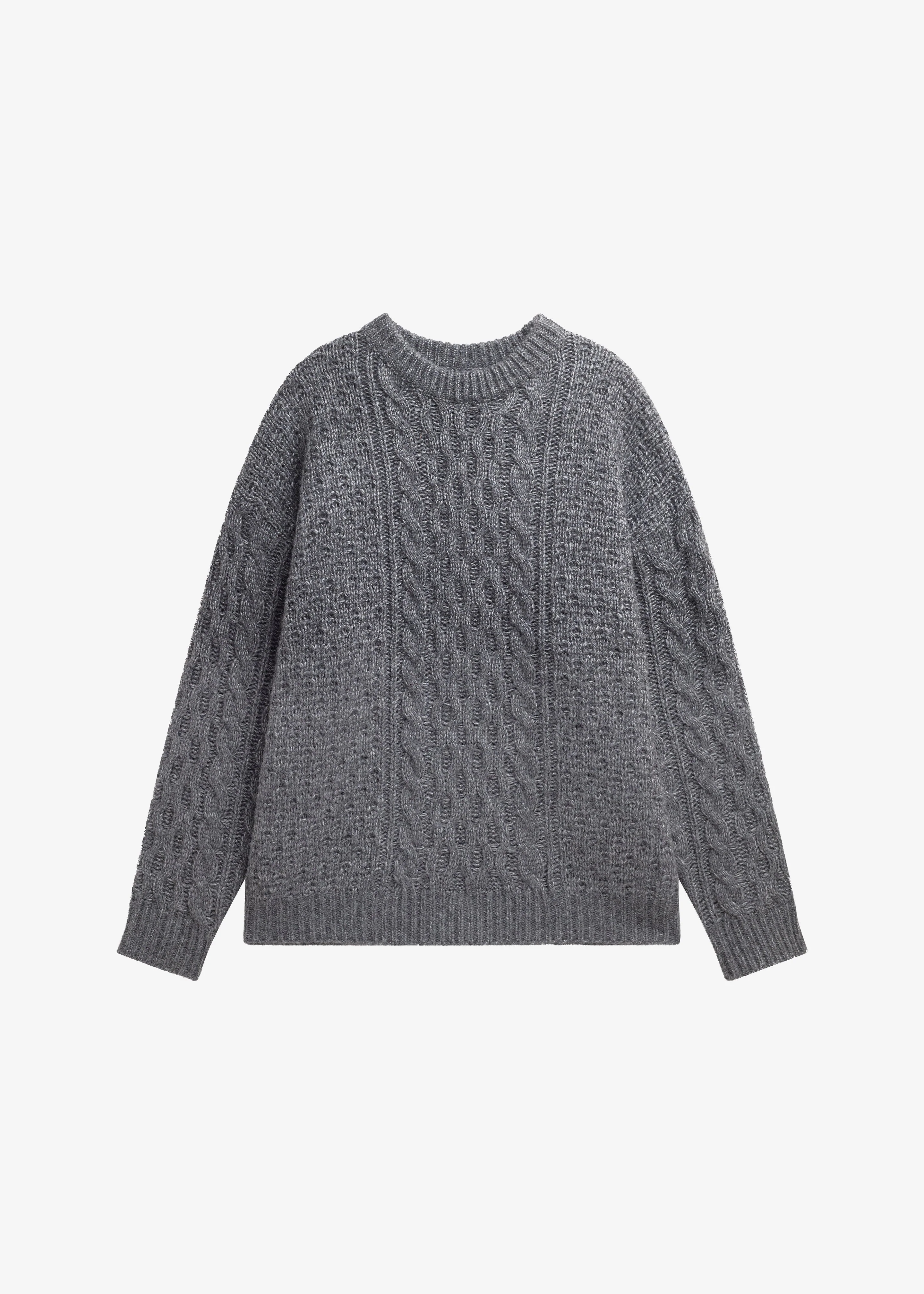 Janesen Oversized Cable Knit Sweater - Grey Melange - Image 8