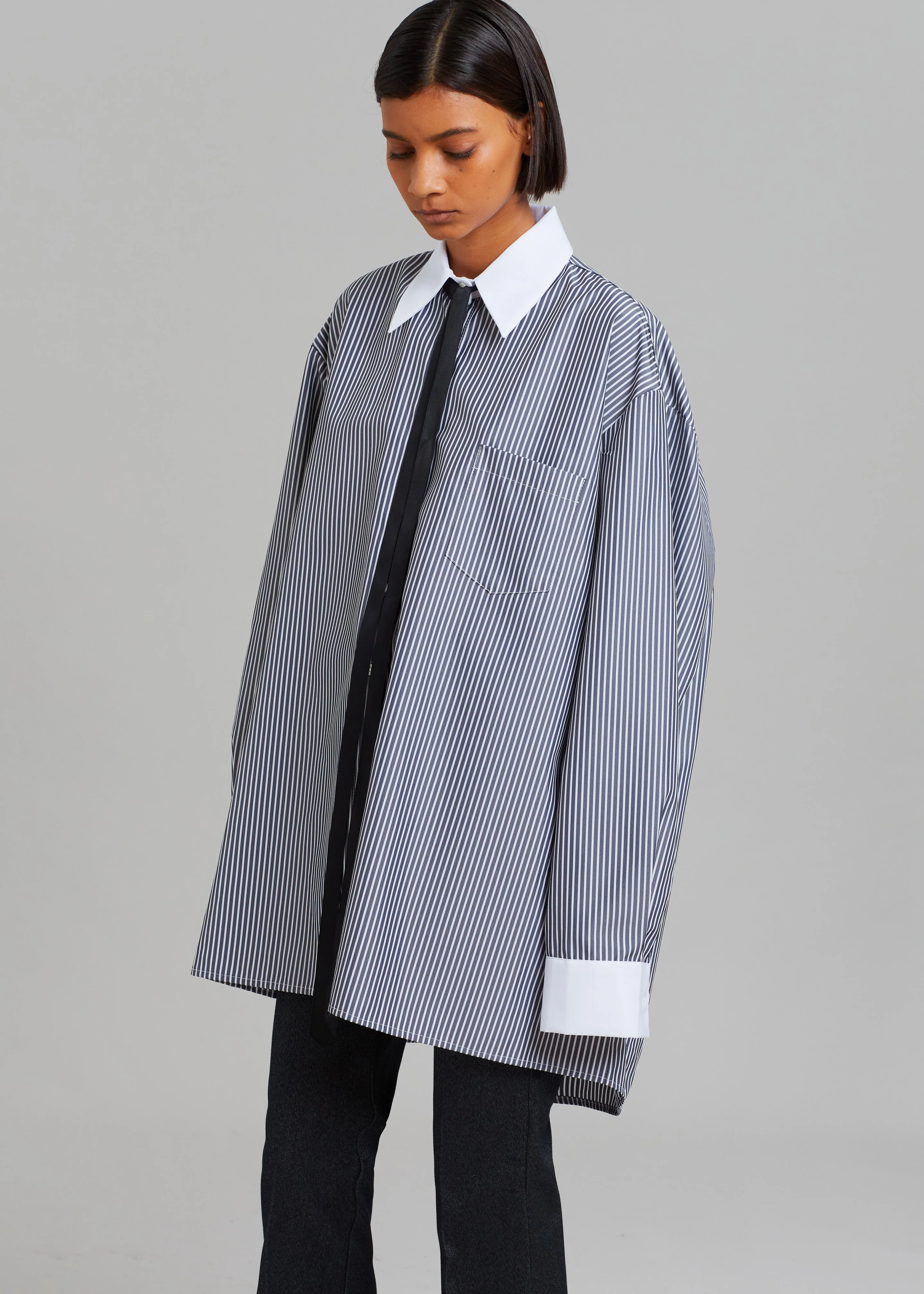 Jany Tie-Neck Shirt - Black Stripe - Image 6