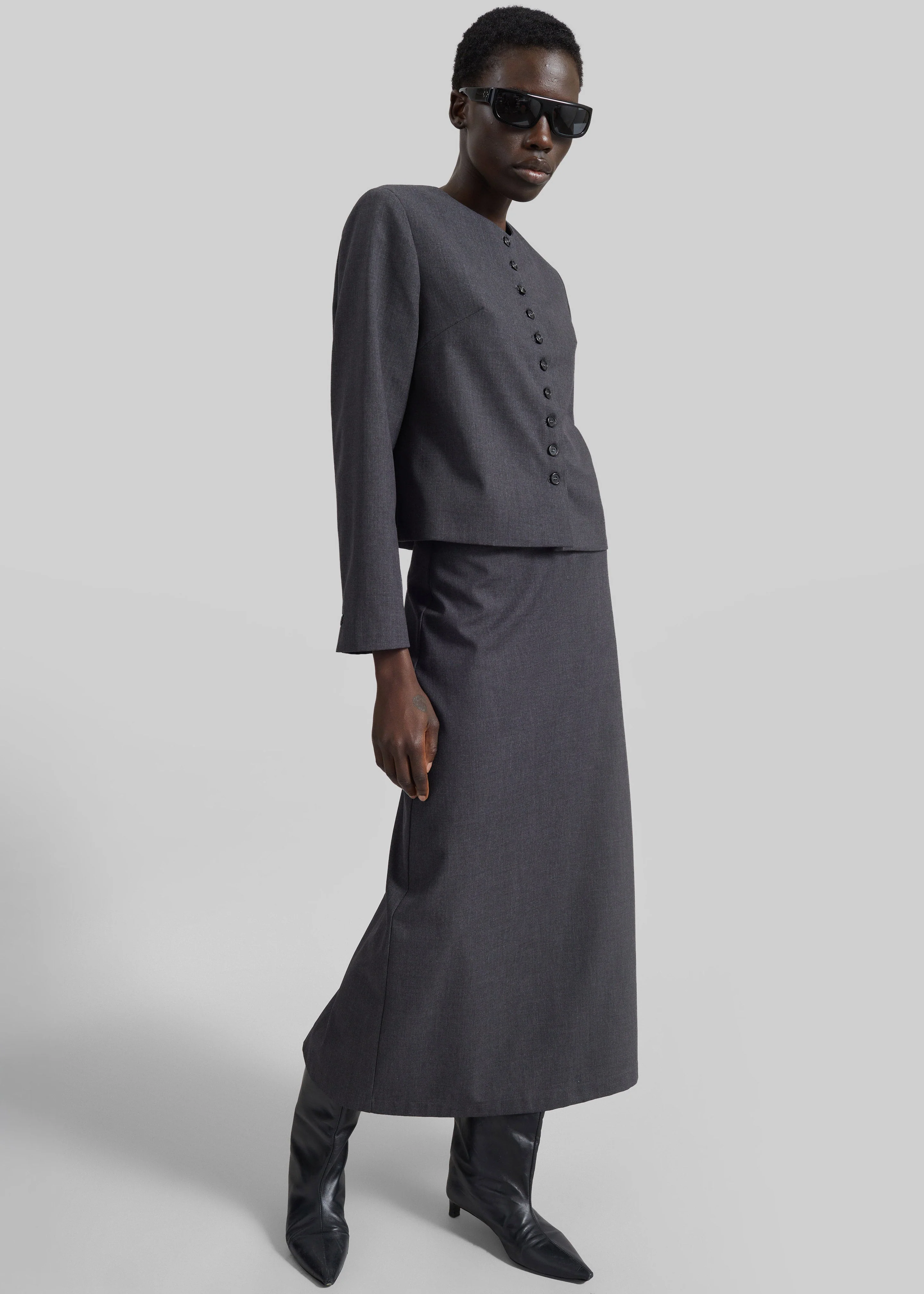 Katya Button-Up Boxy Top - Dark Grey Melange - Image 4