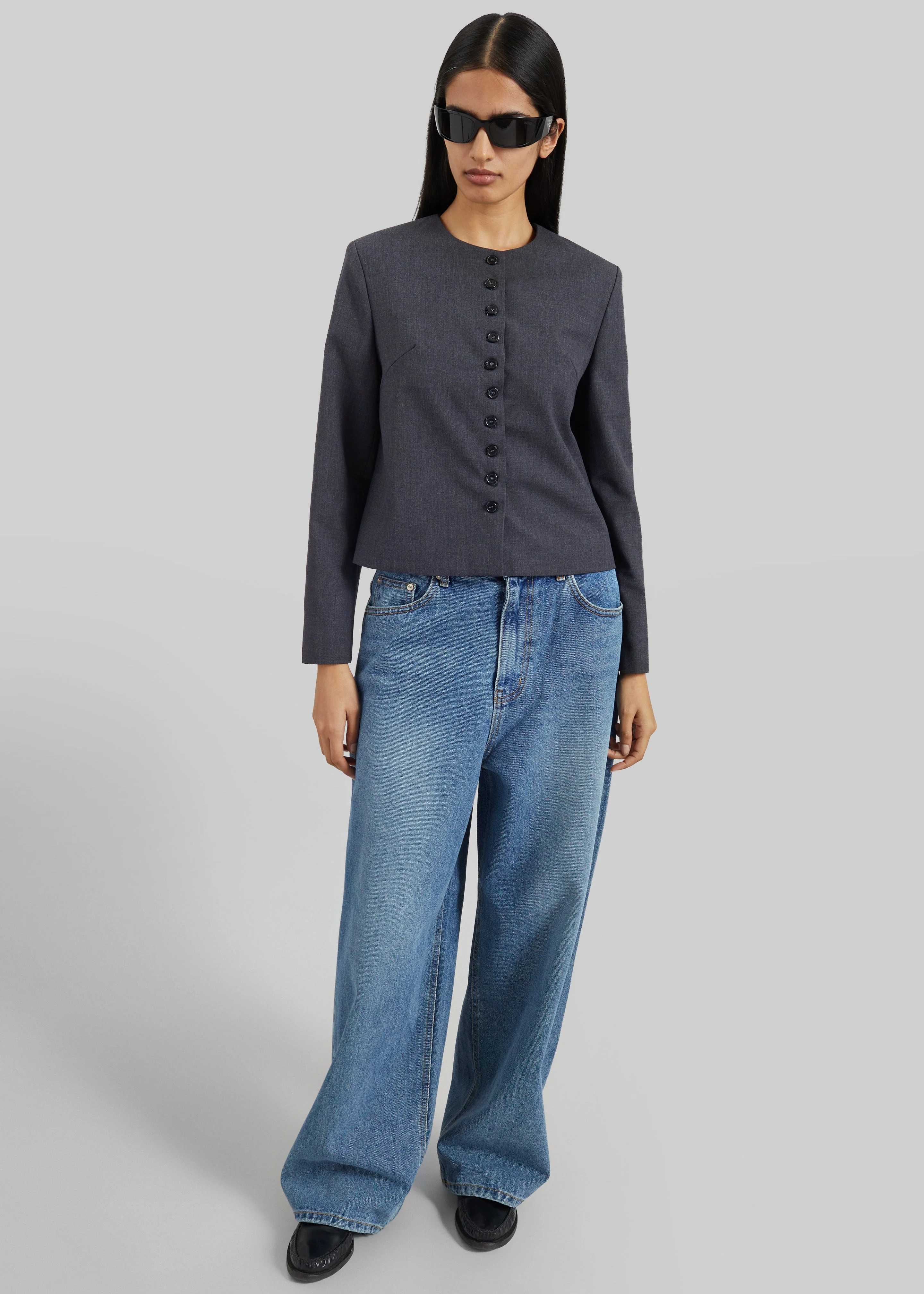 Katya Button-Up Boxy Top - Dark Grey Melange - Image 6