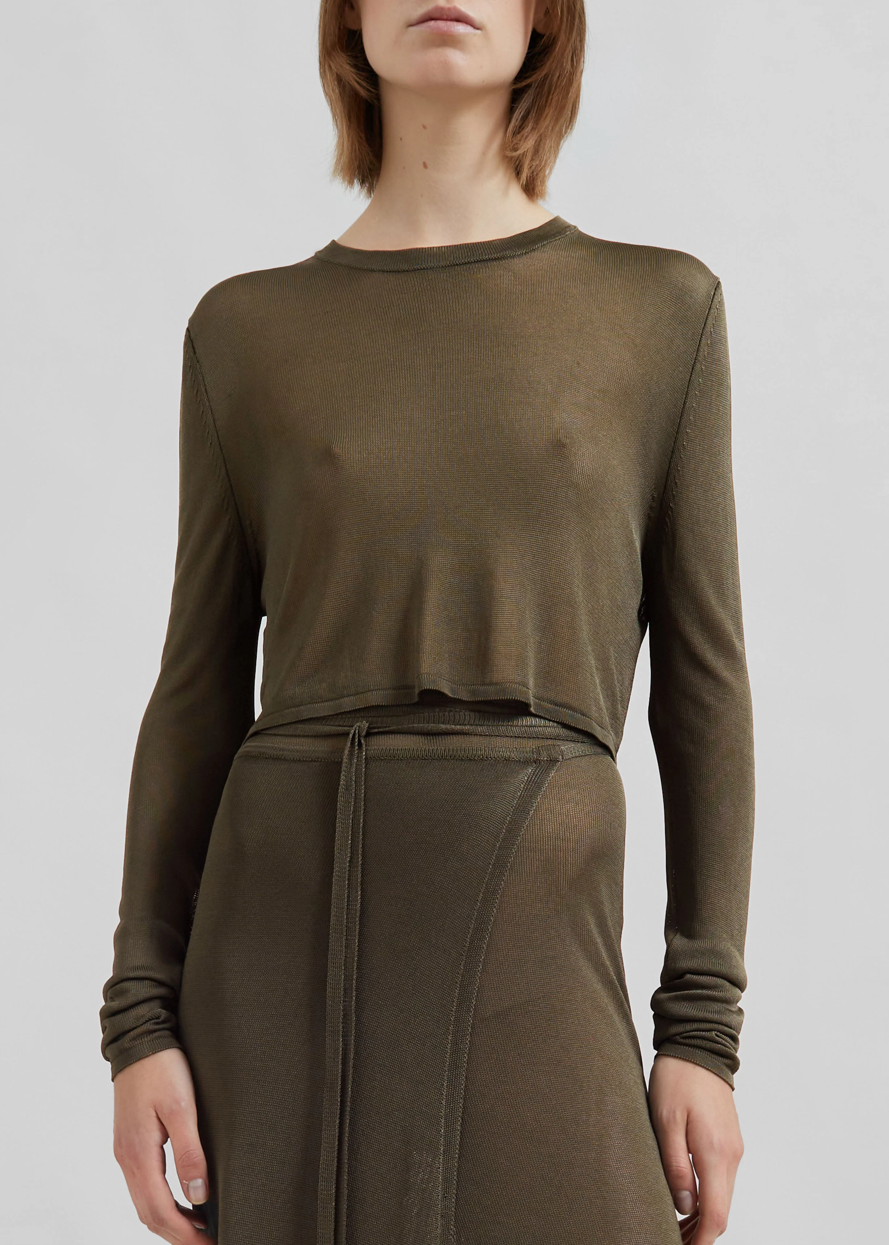 Kazel Cropped Thin Knit Top - Khaki - Image 4