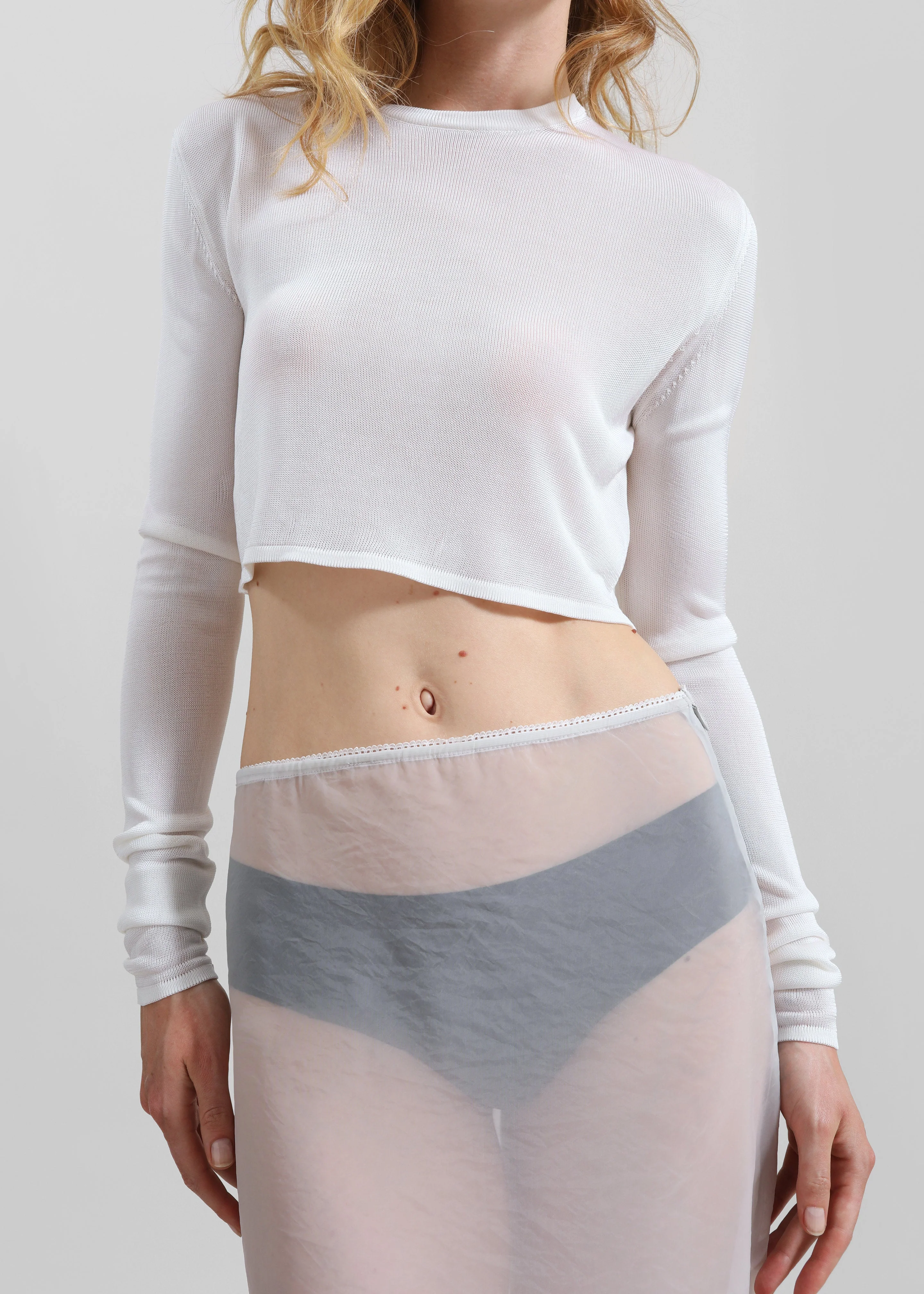 Kazel Cropped Thin Knit Top - White - Image 3