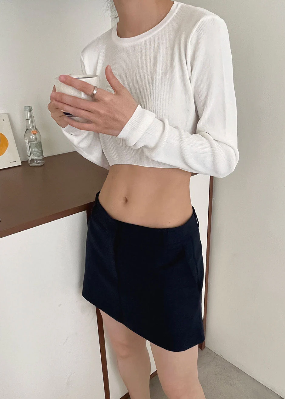 Kazel Cropped Thin Knit Top - White - Image 8