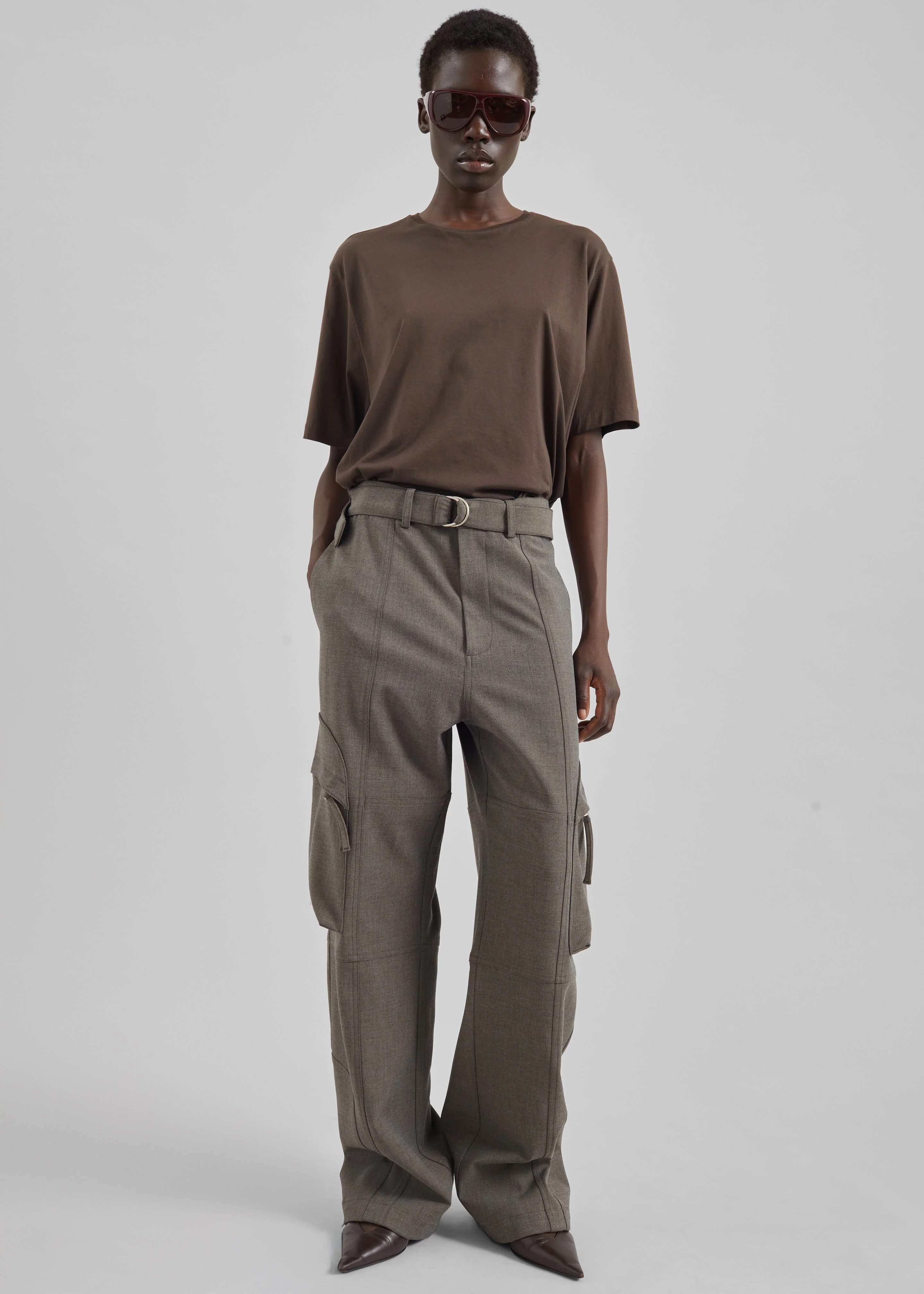 Kelly Double Weave Cargo Pants - Taupe Melange - Image 6