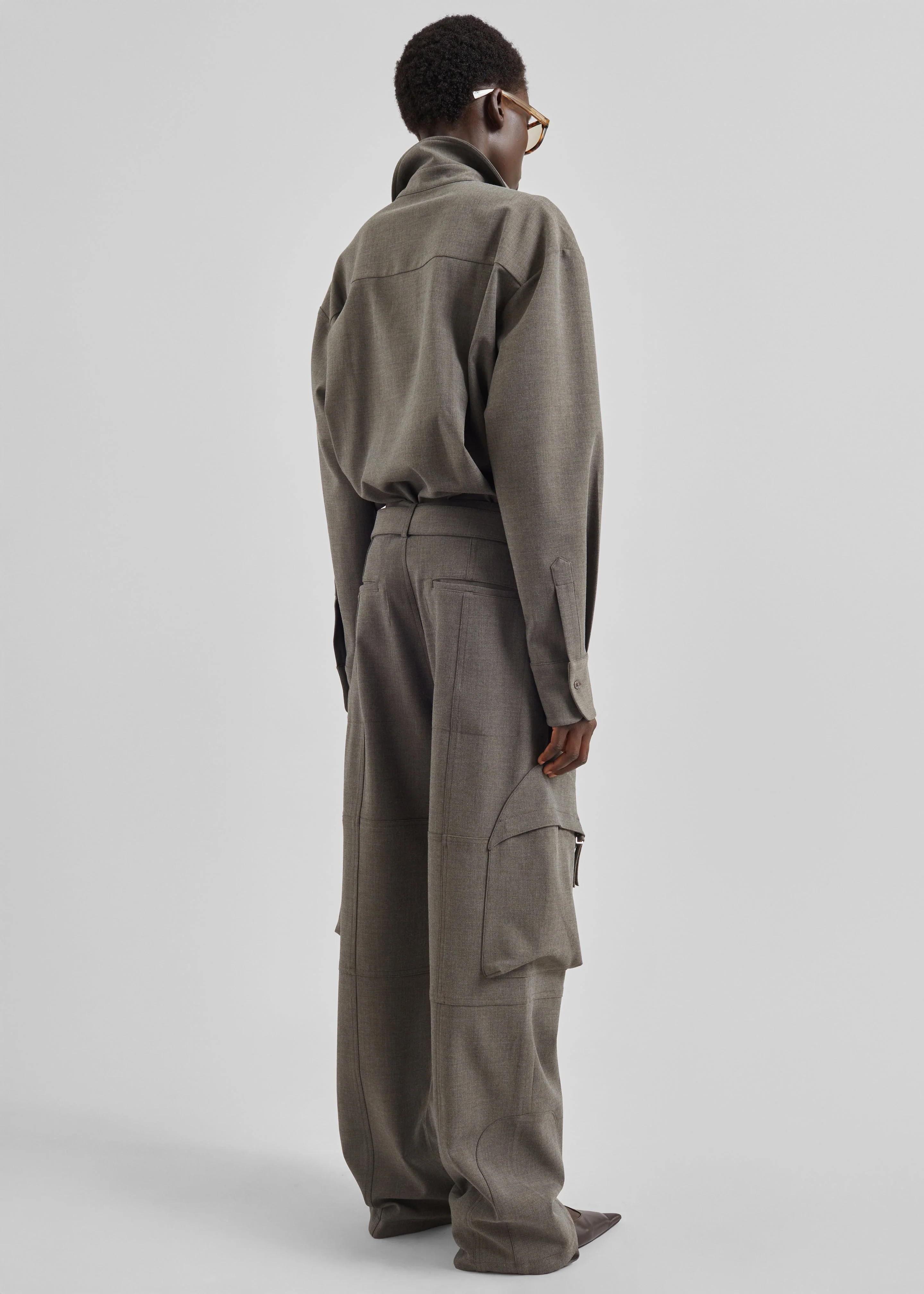 Kelly Double Weave Cargo Pants - Taupe Melange - Image 8