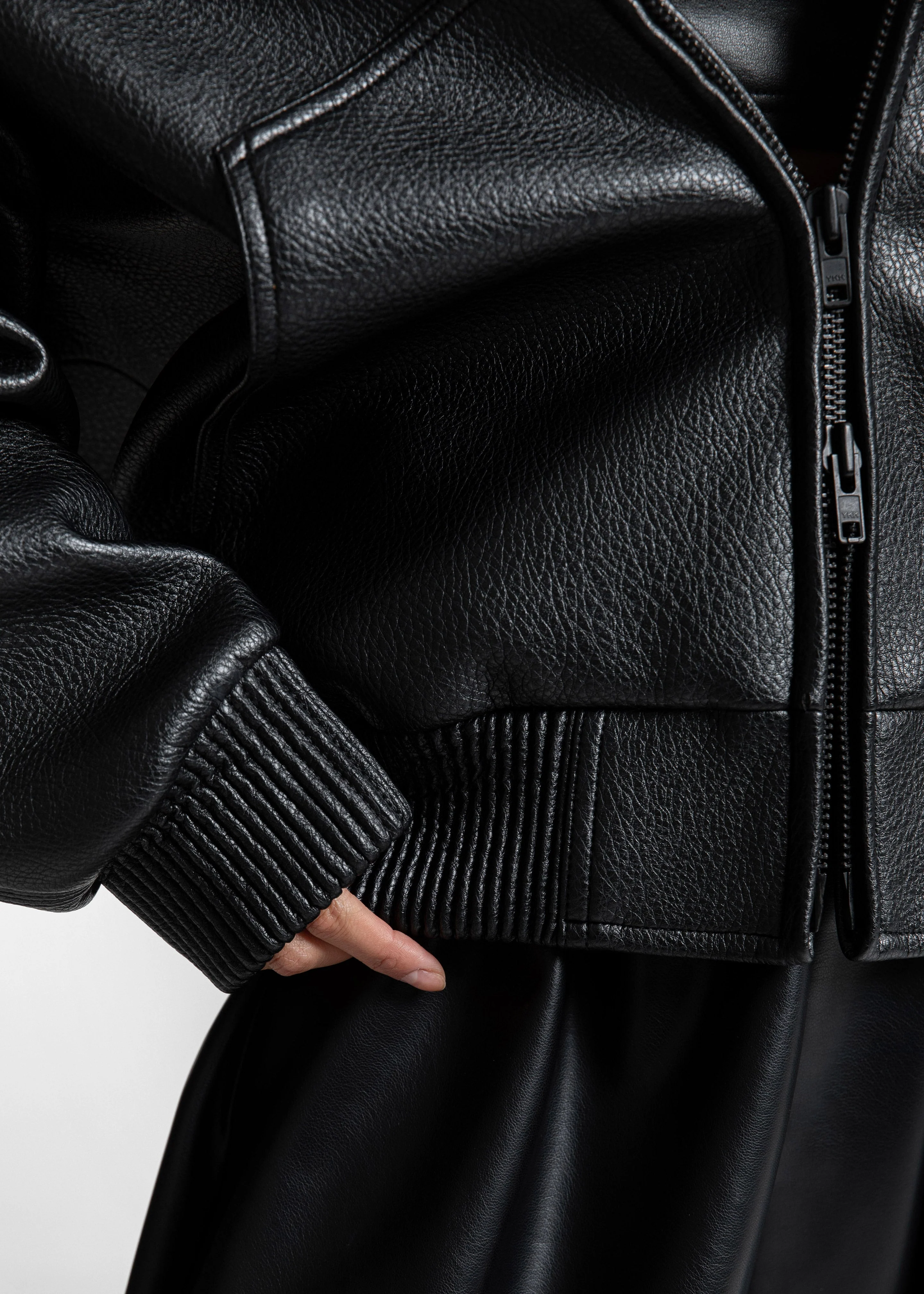 Kodai Faux Leather Bomber Jacket - Black - Image 9