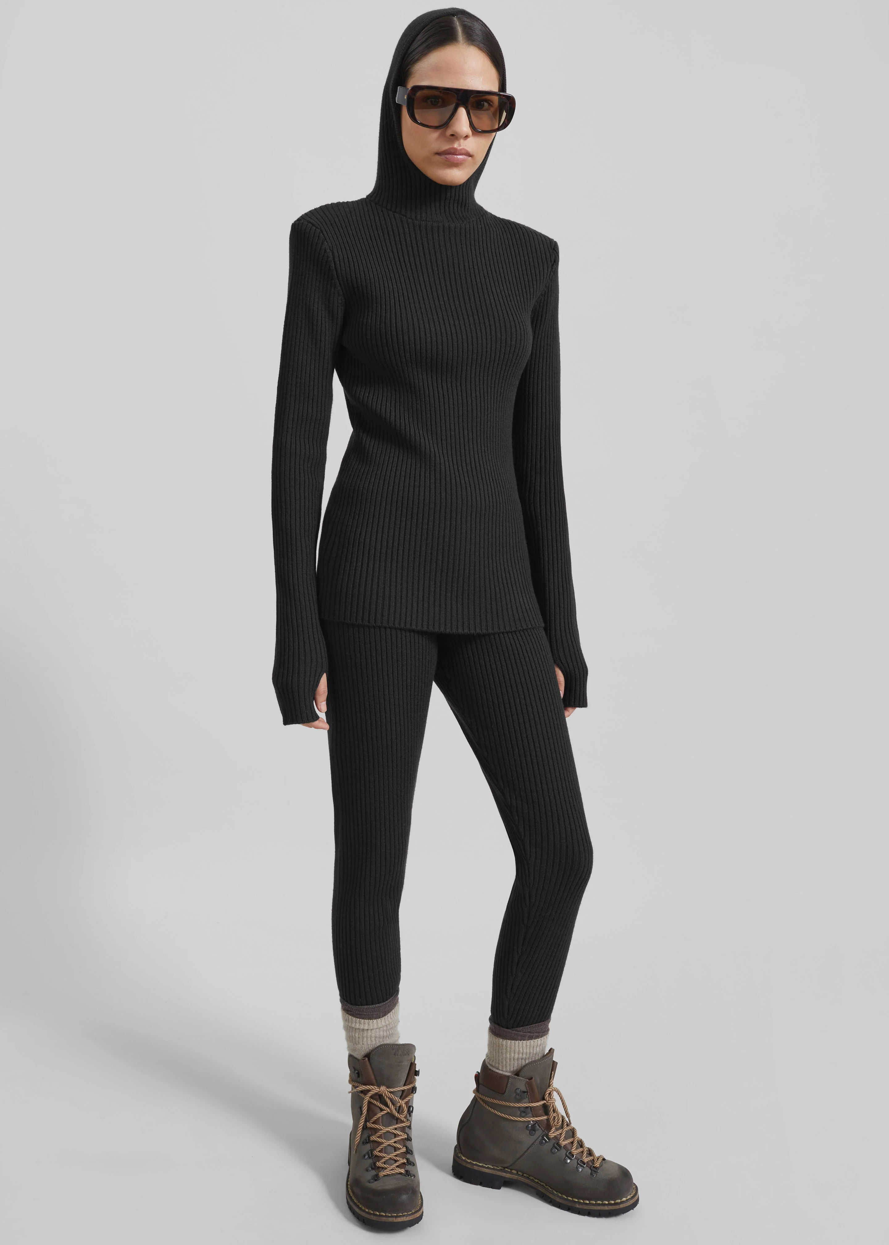 Larice Hooded Knit Top - Black - Image 6