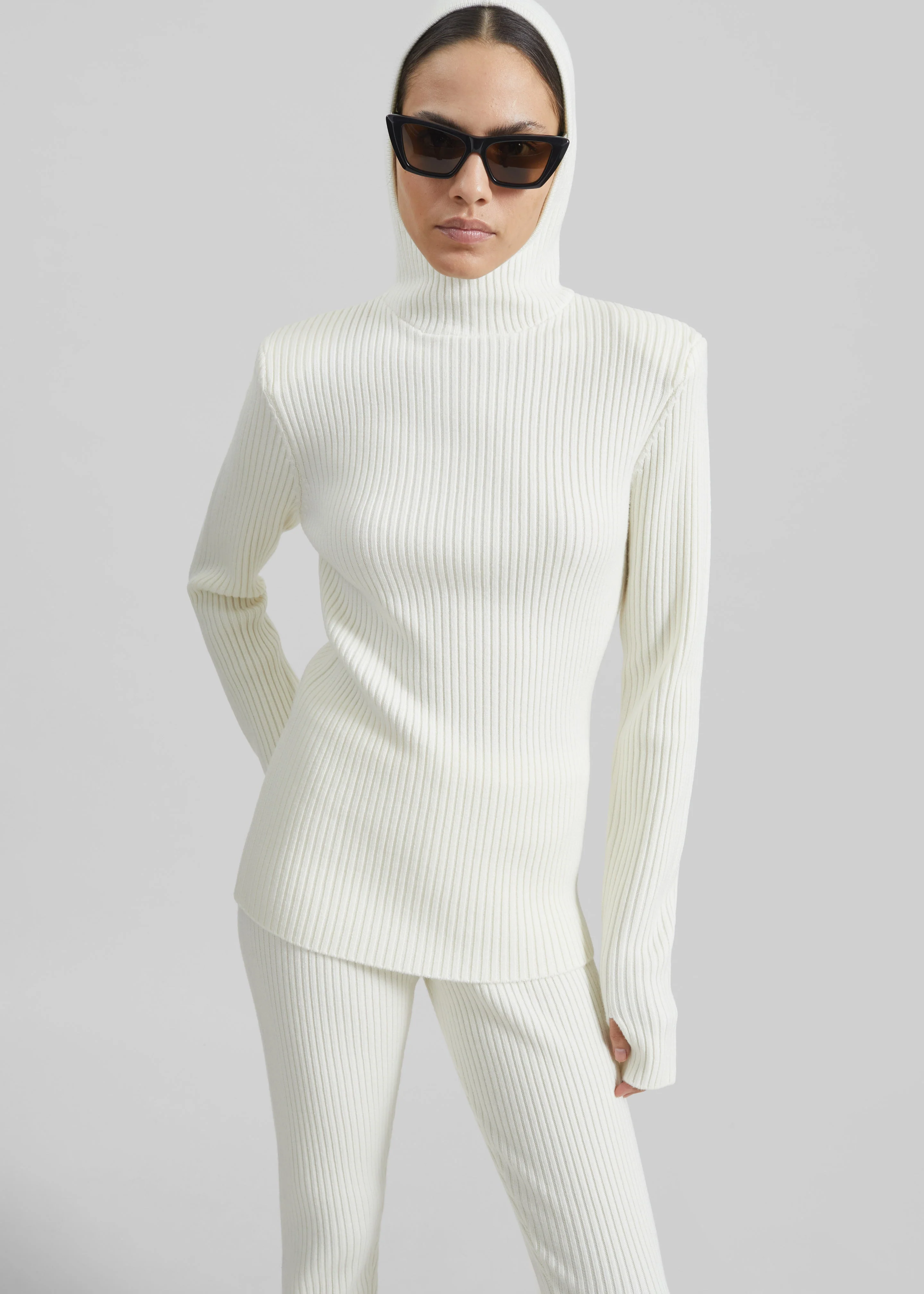 Larice Hooded Knit Top - White - Image 2