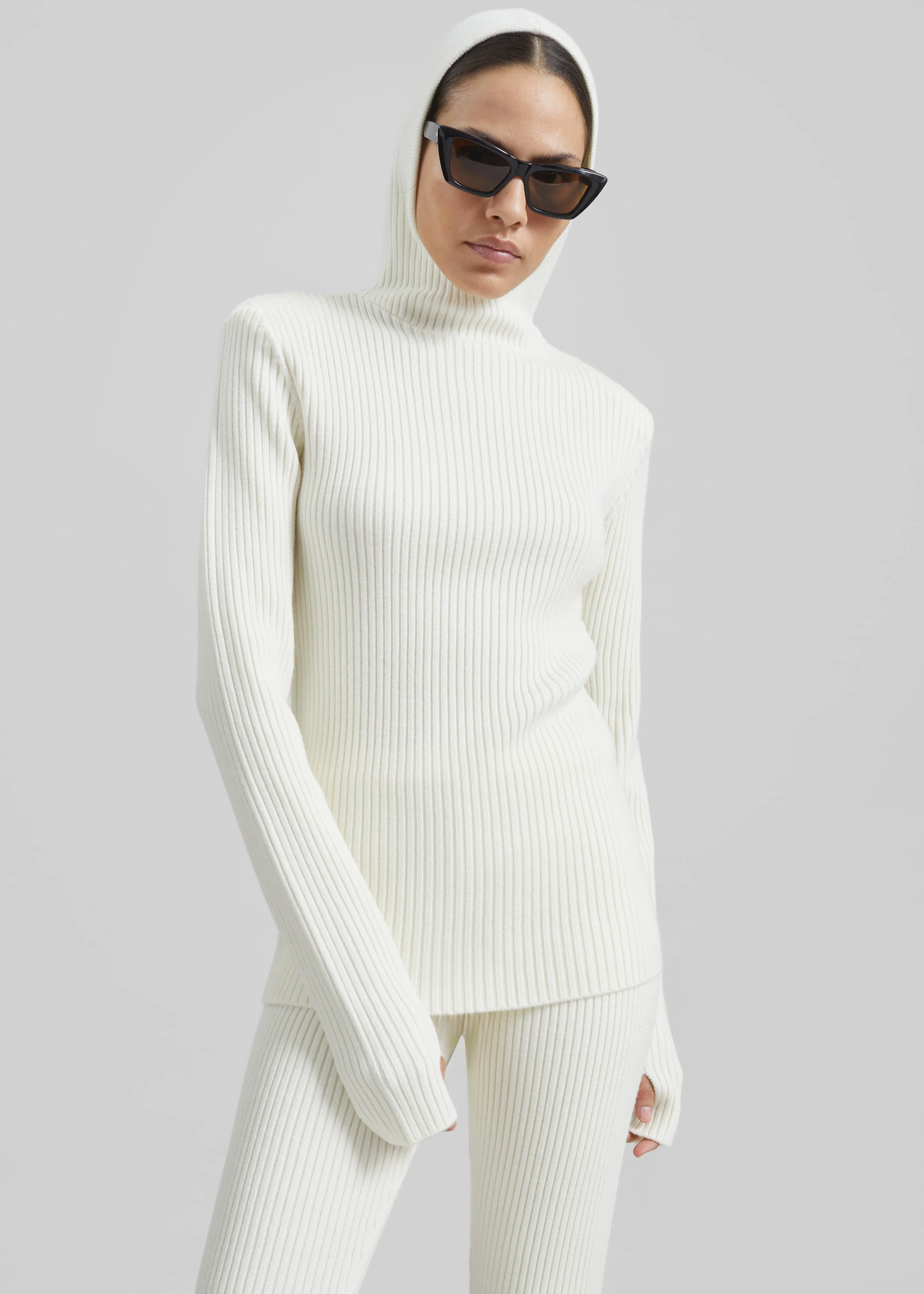 Larice Hooded Knit Top - White - Image 5