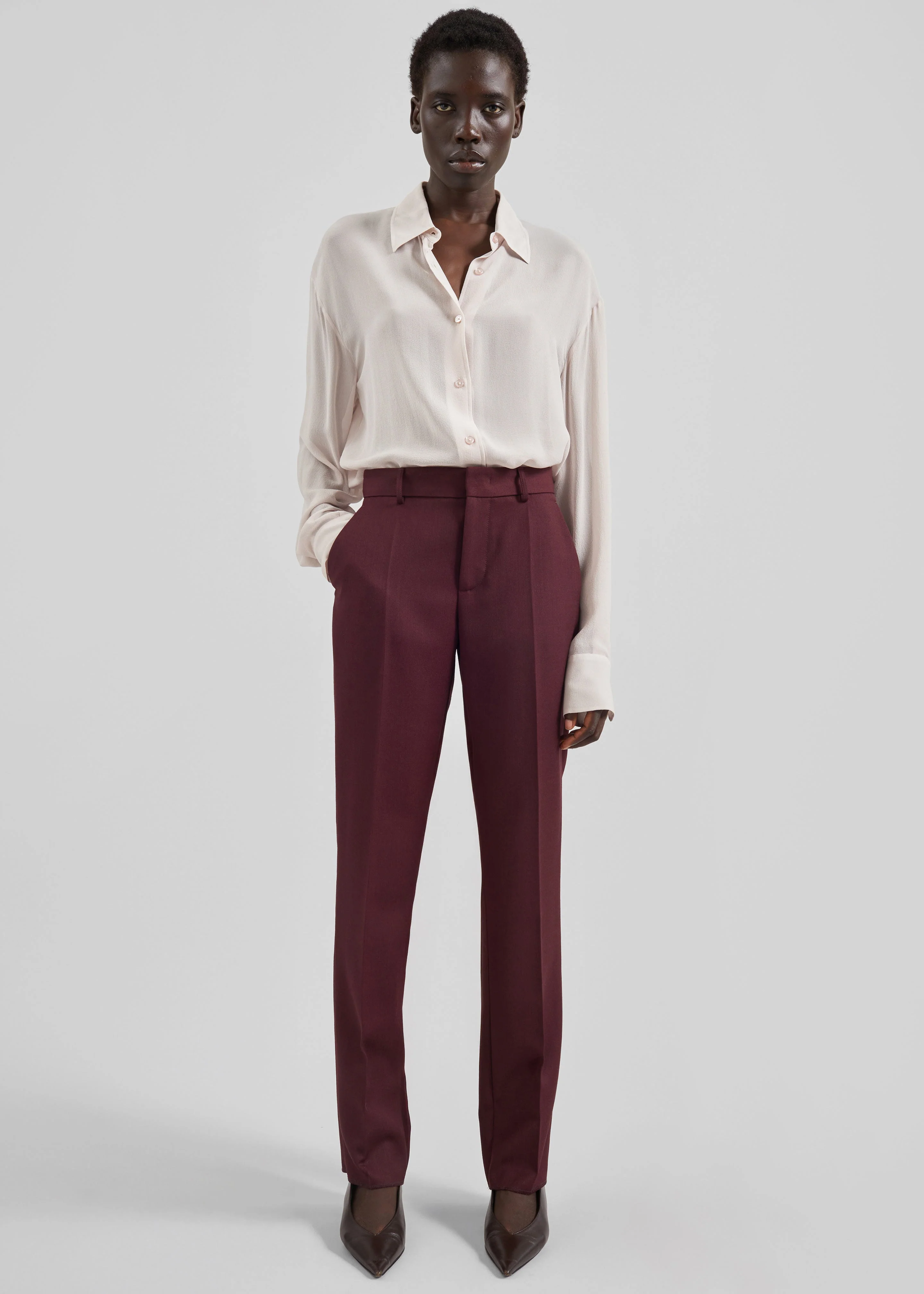 Lenora Wool Straight Trousers - Burgundy - Image 2