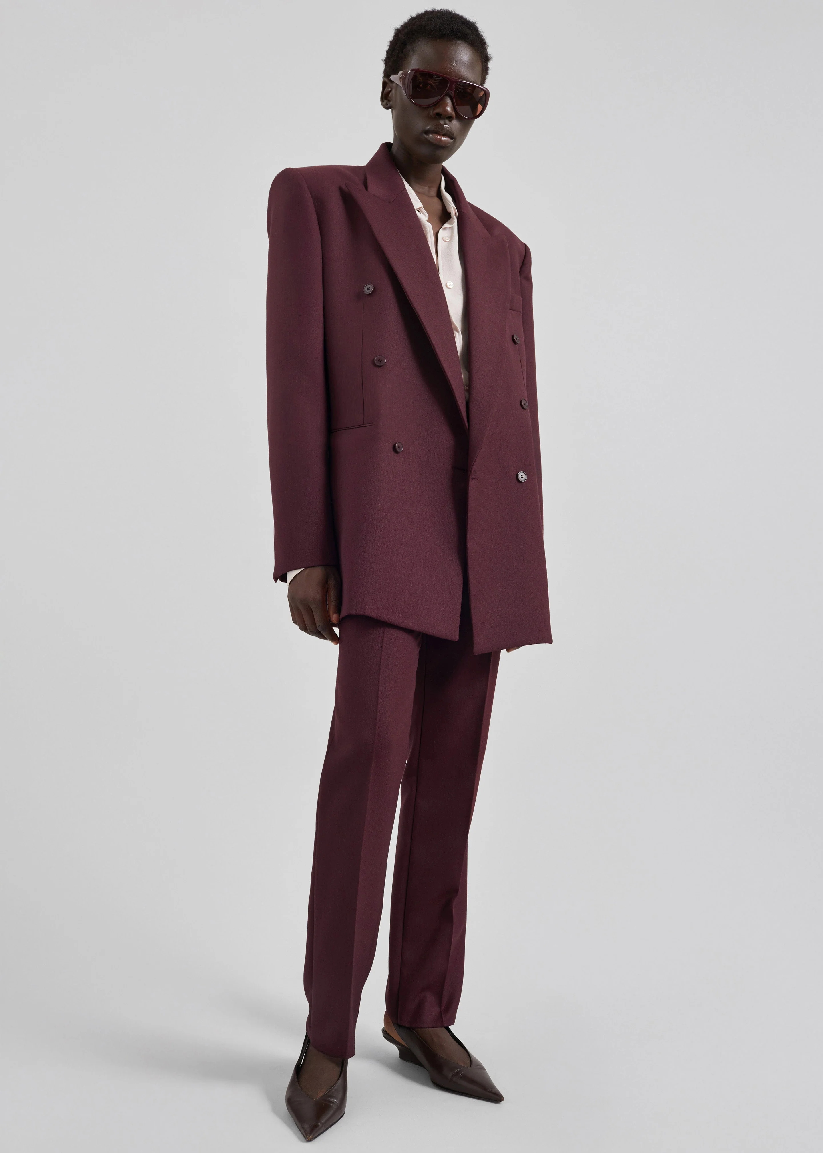 Lenora Wool Straight Trousers - Burgundy - Image 6