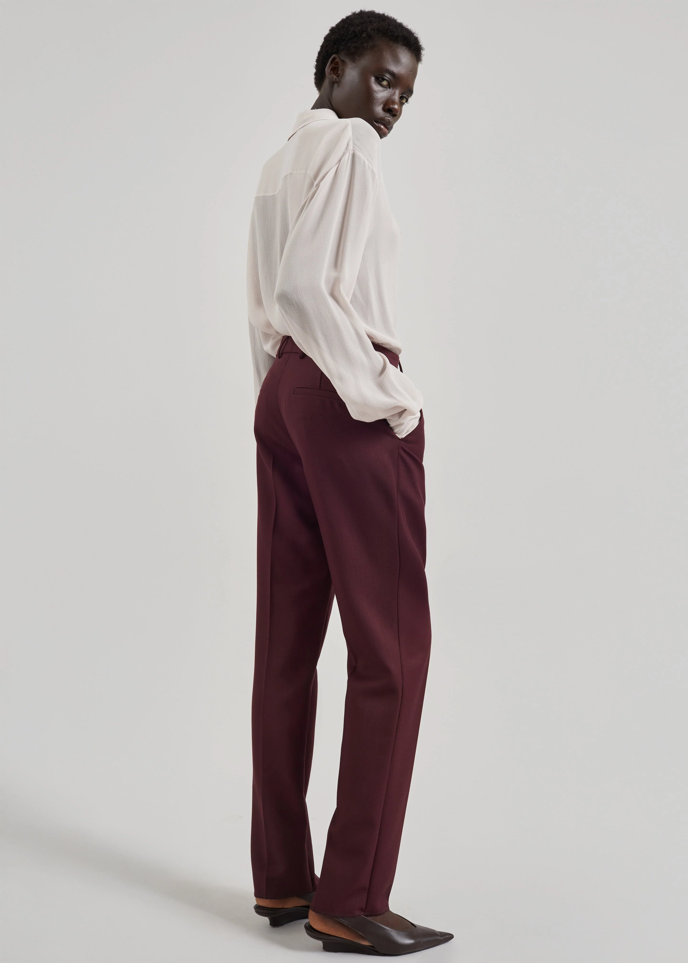 Lenora Wool Straight Trousers - Burgundy - Image 8