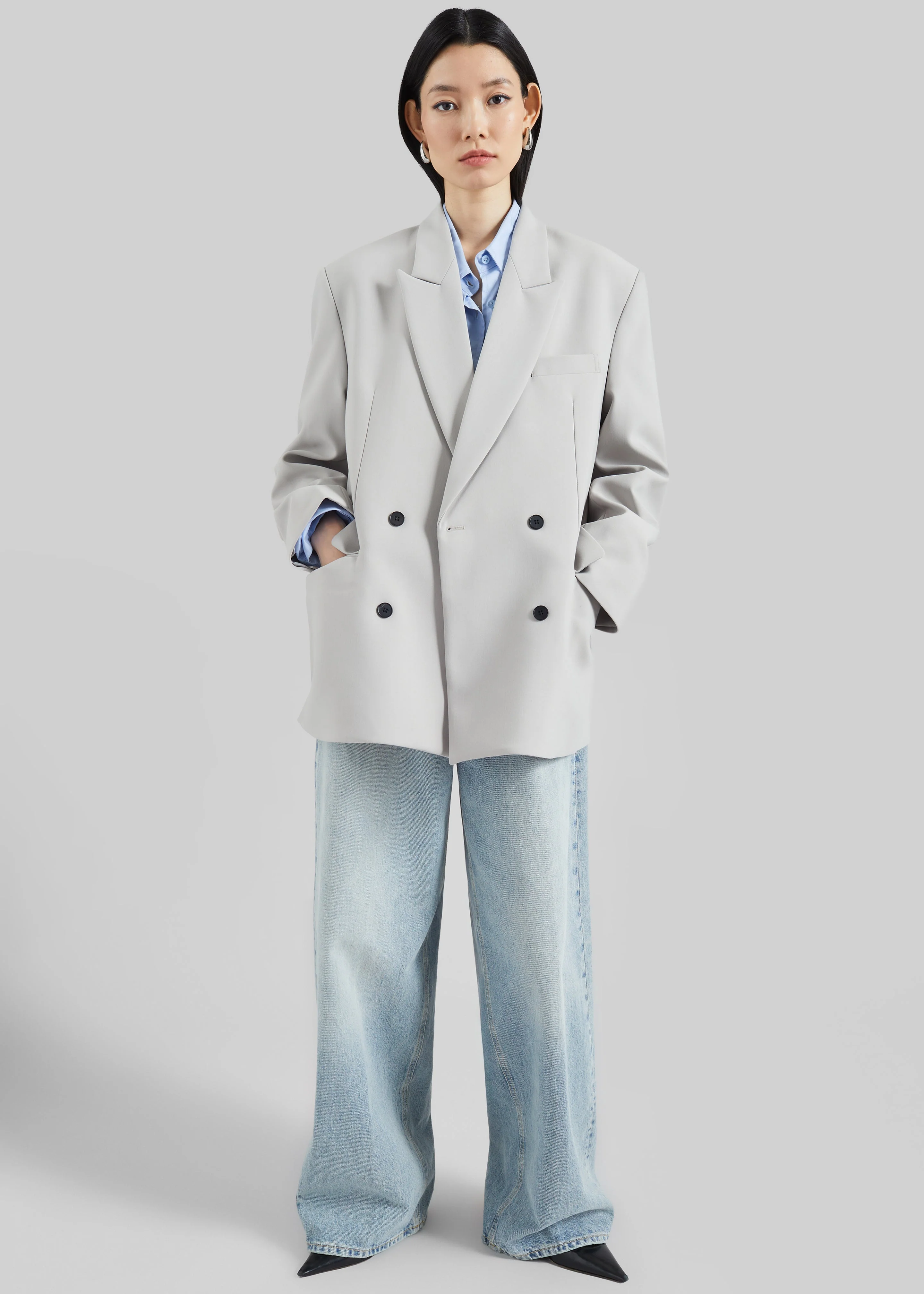 Leven Double-Breasted Blazer - Light Grey - Image 5