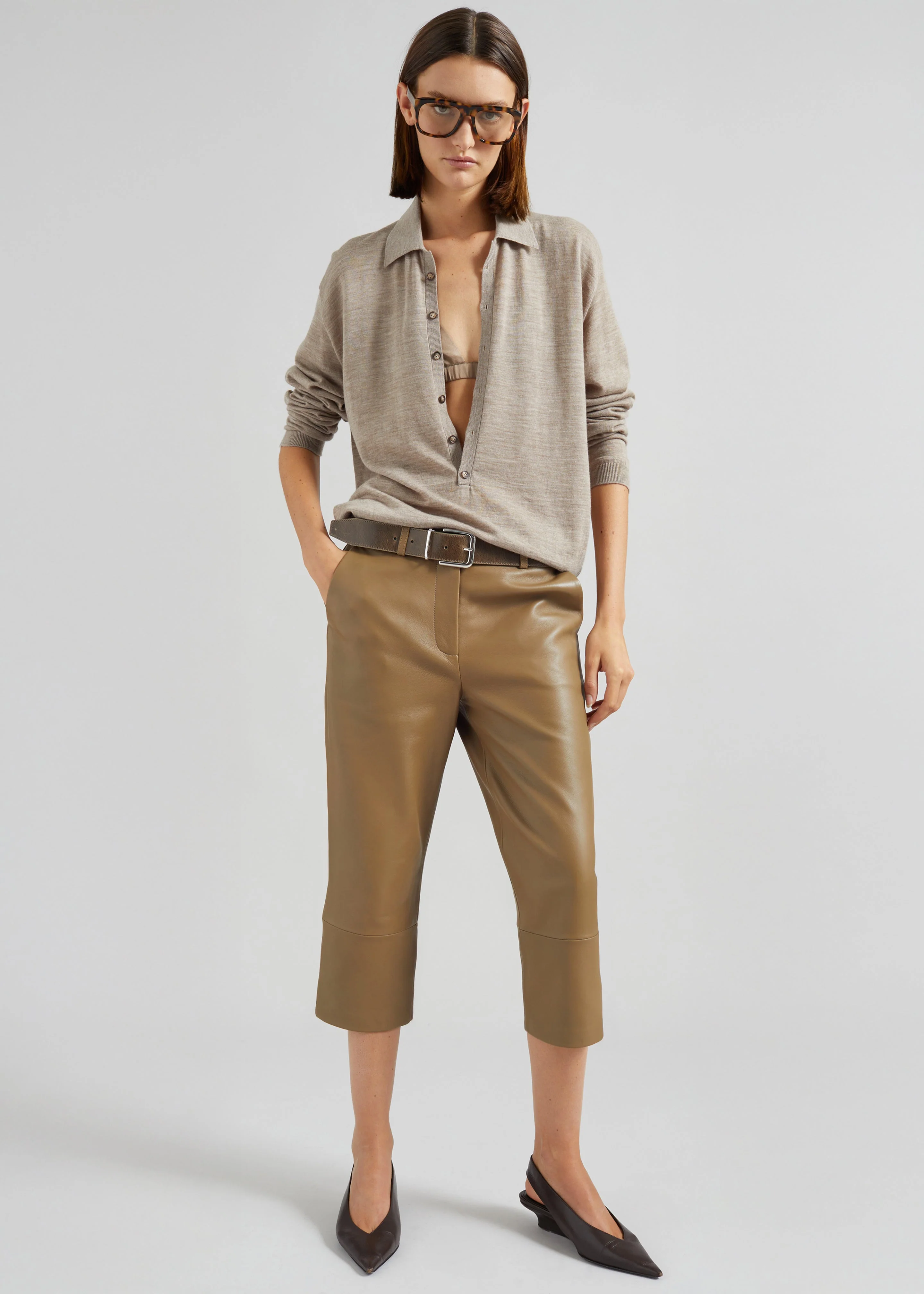Lior Leather Capri Pants - Camel - Image 3