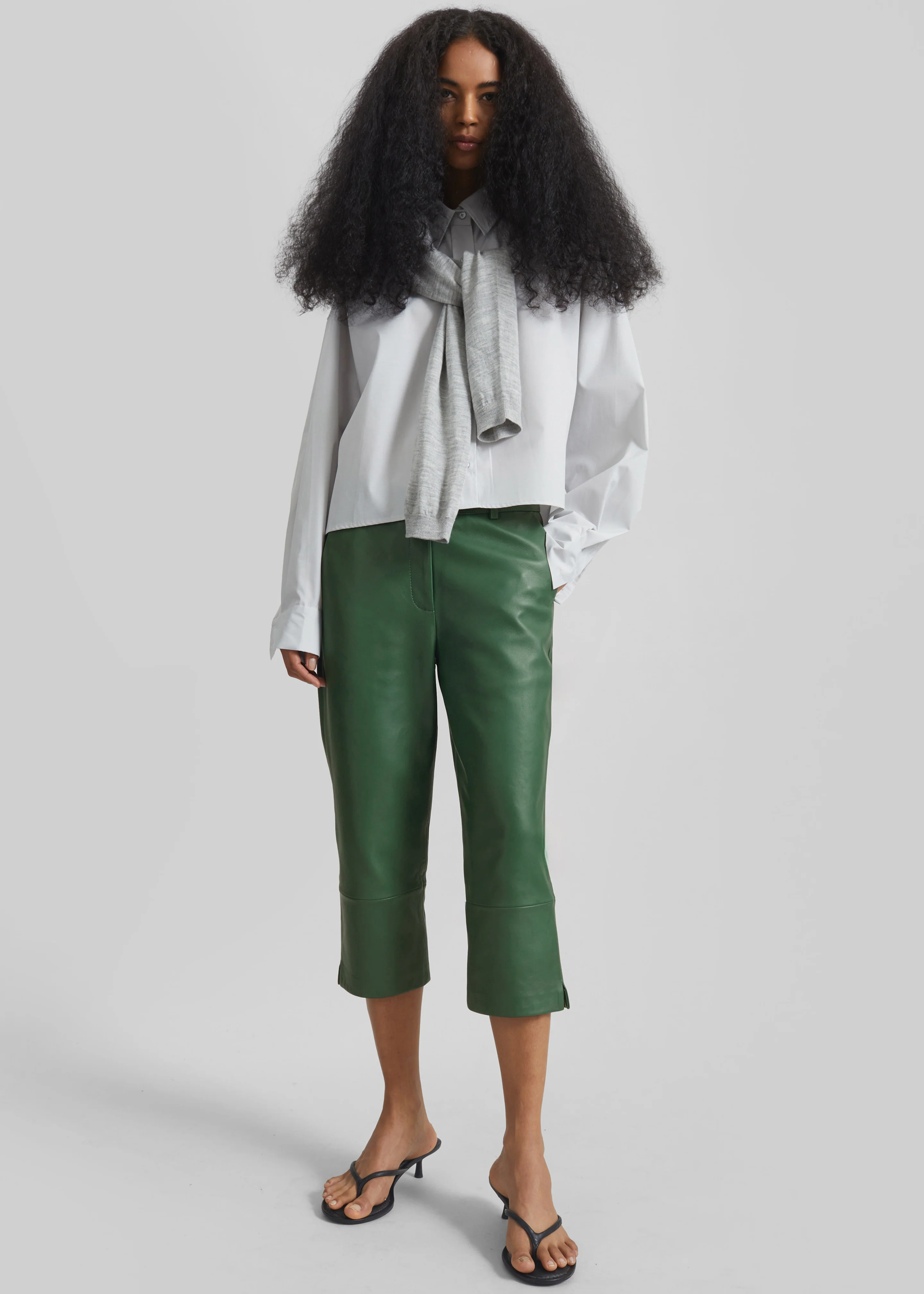 Lior Leather Capri Pants - Emerald