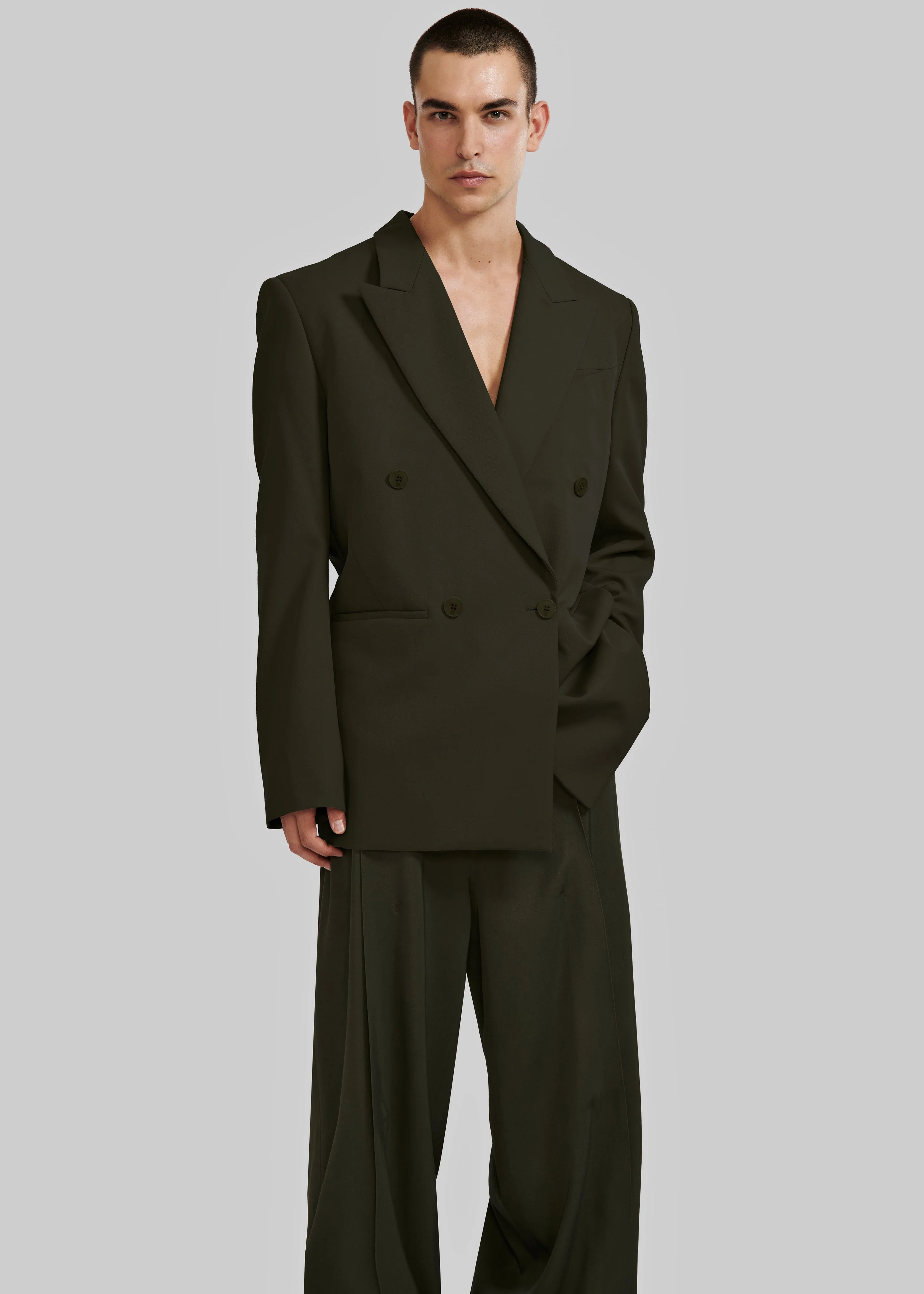 Louis Gabriel Nouchi Double Breasted Jacket With 4 Buttons - Army - Image 2
