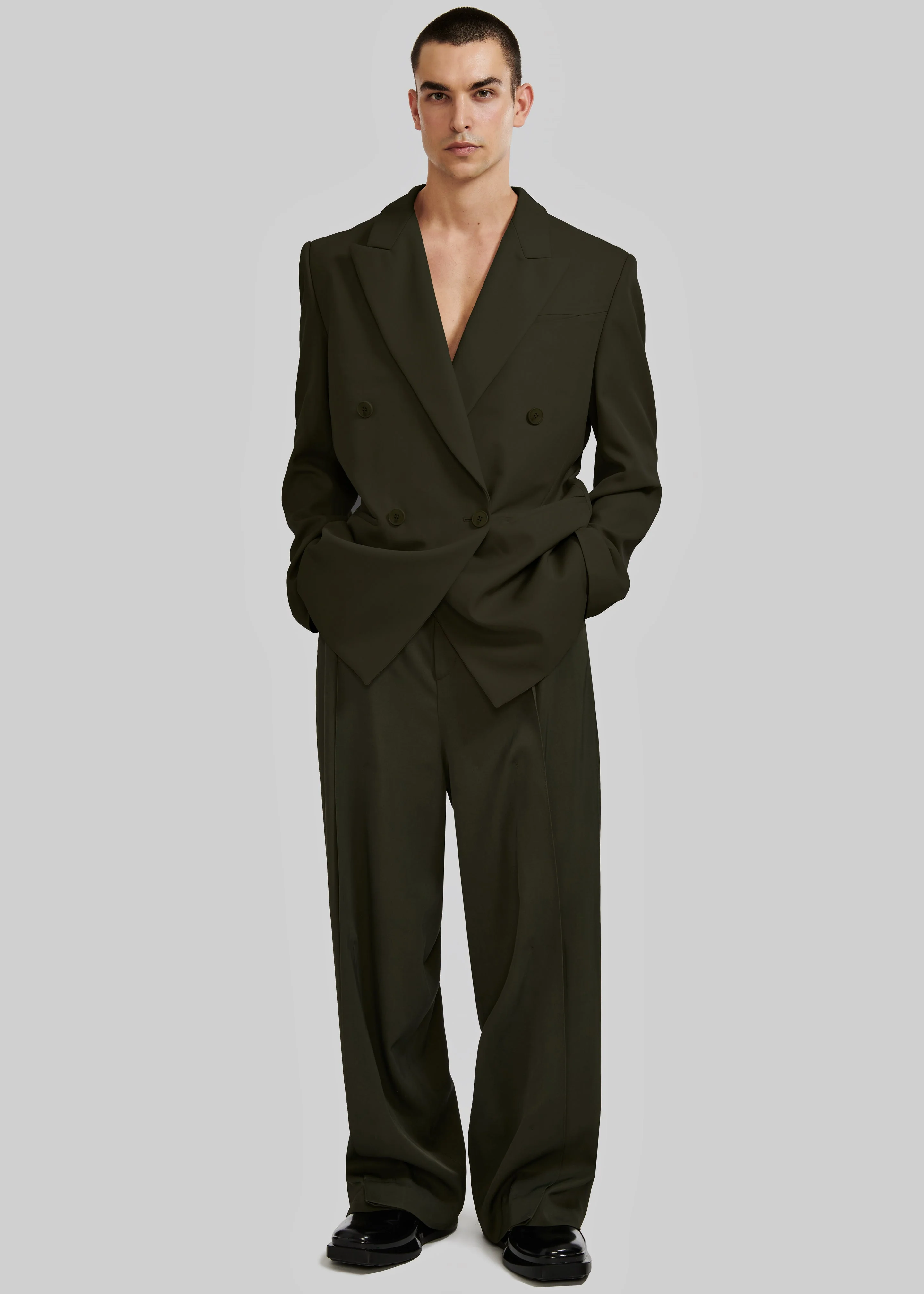 Louis Gabriel Nouchi Double Breasted Jacket With 4 Buttons - Army - Image 3