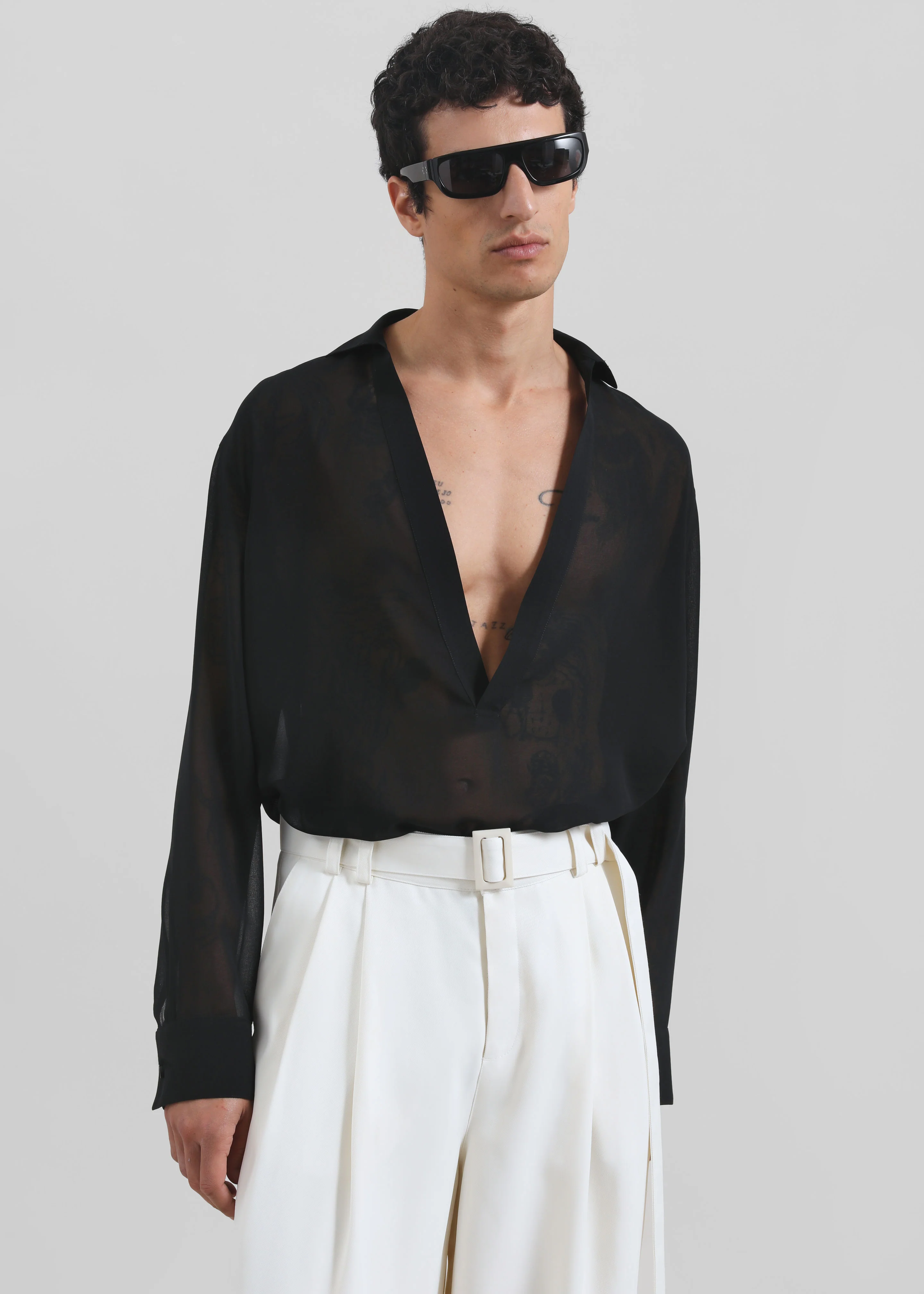 Louis Gabriel Nouchi Transparent Vareuse Shirt - Black