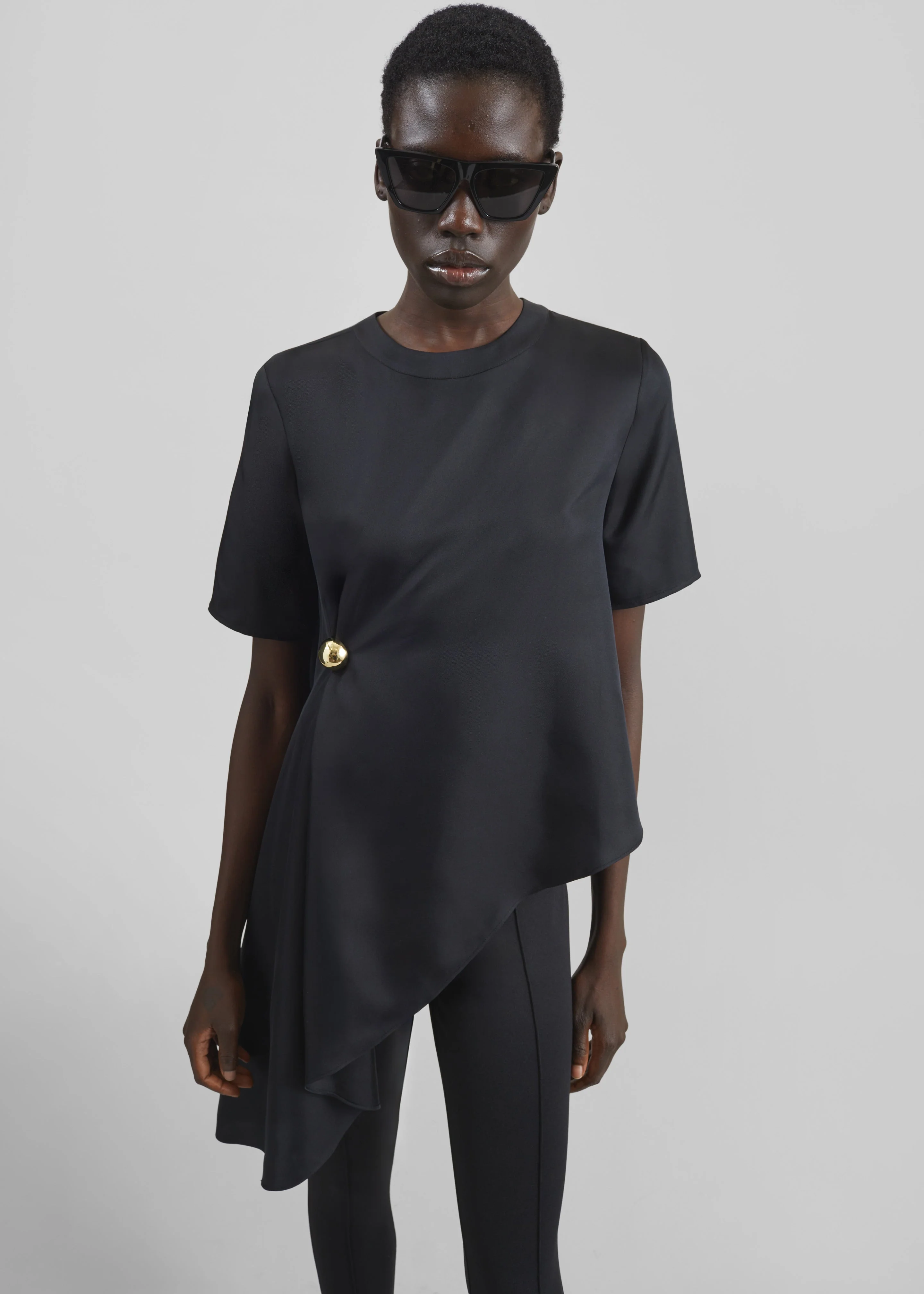 Loulou de Saison Madea Asymmetric Silk Twill Top - Black