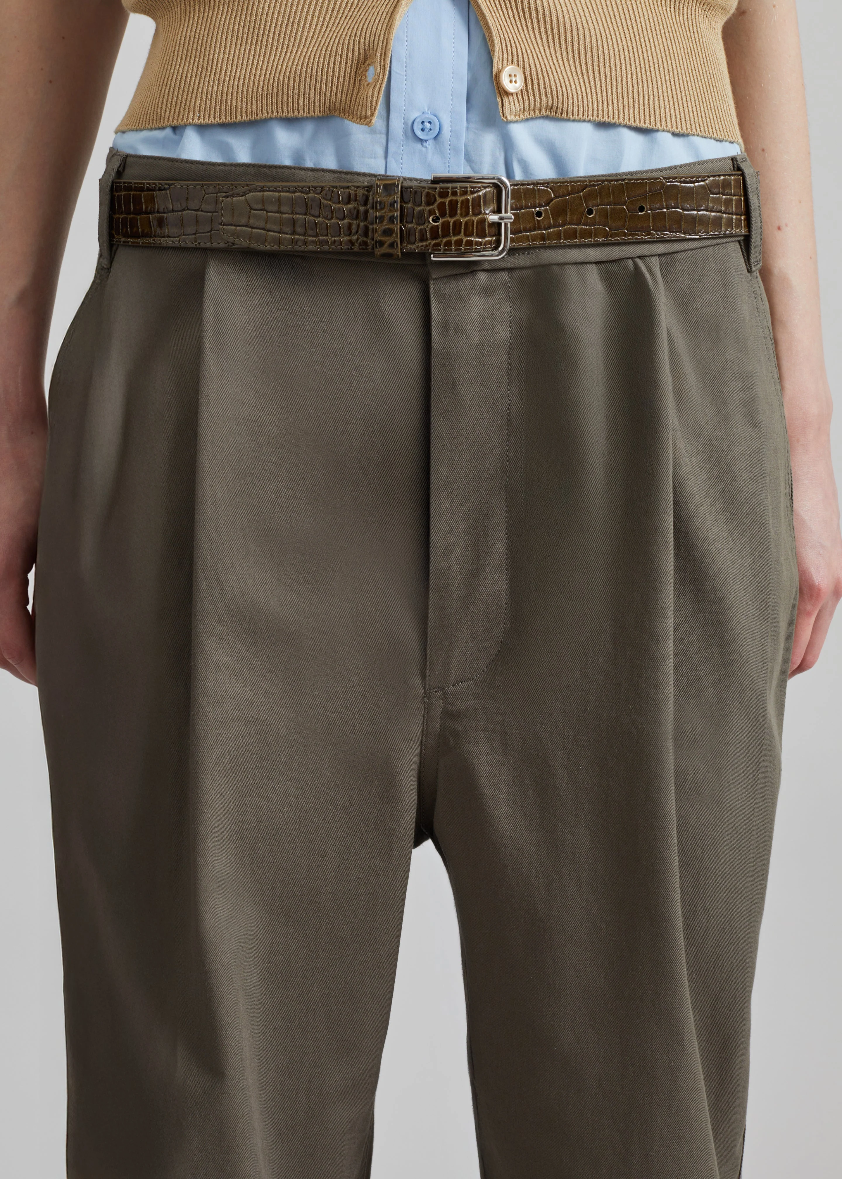 Low Classic Drawstring Washed Cotton Pants - Khaki - Image 2
