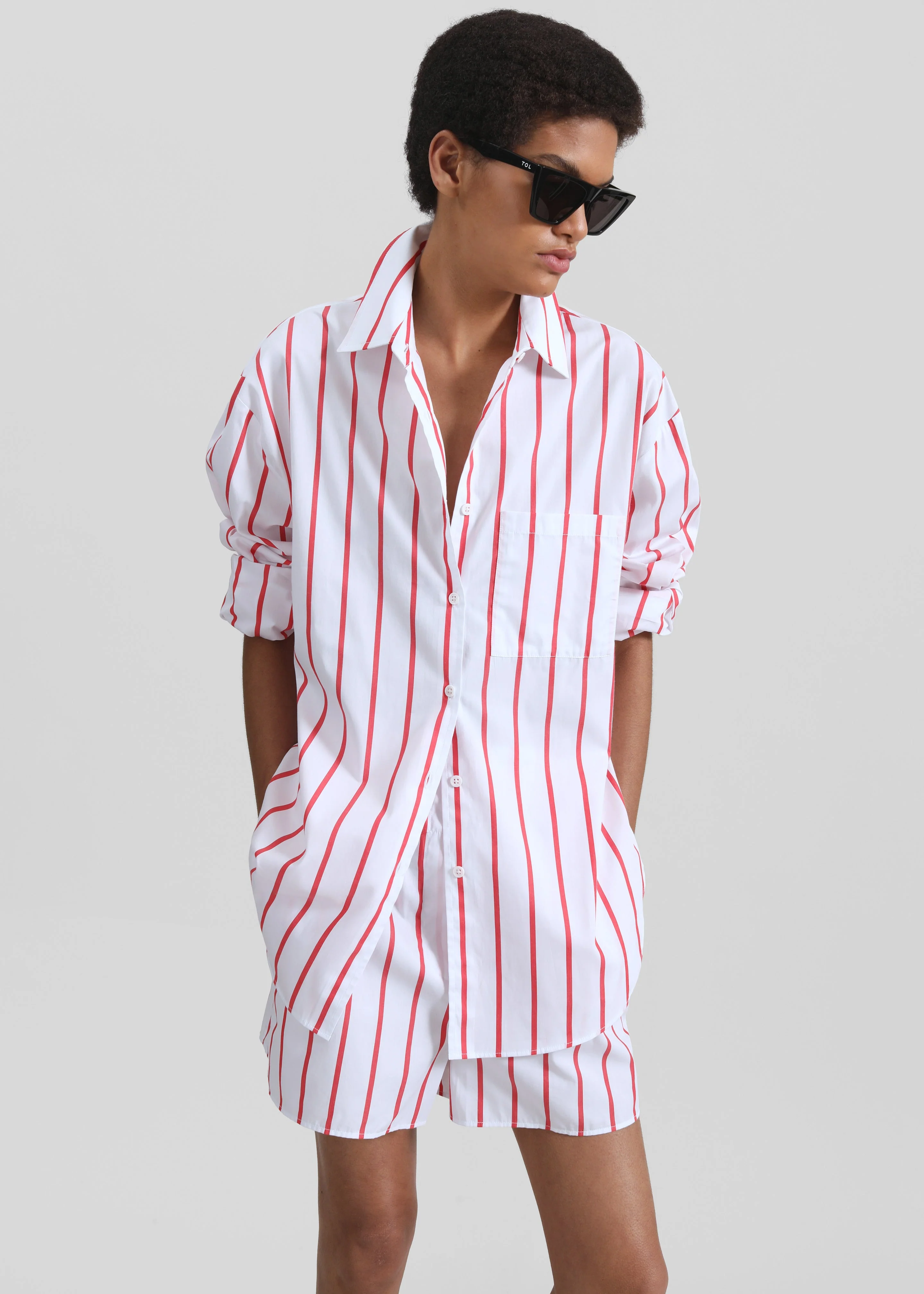 Lui Striped Cotton Shirt - White/Red Stripe - Image 3