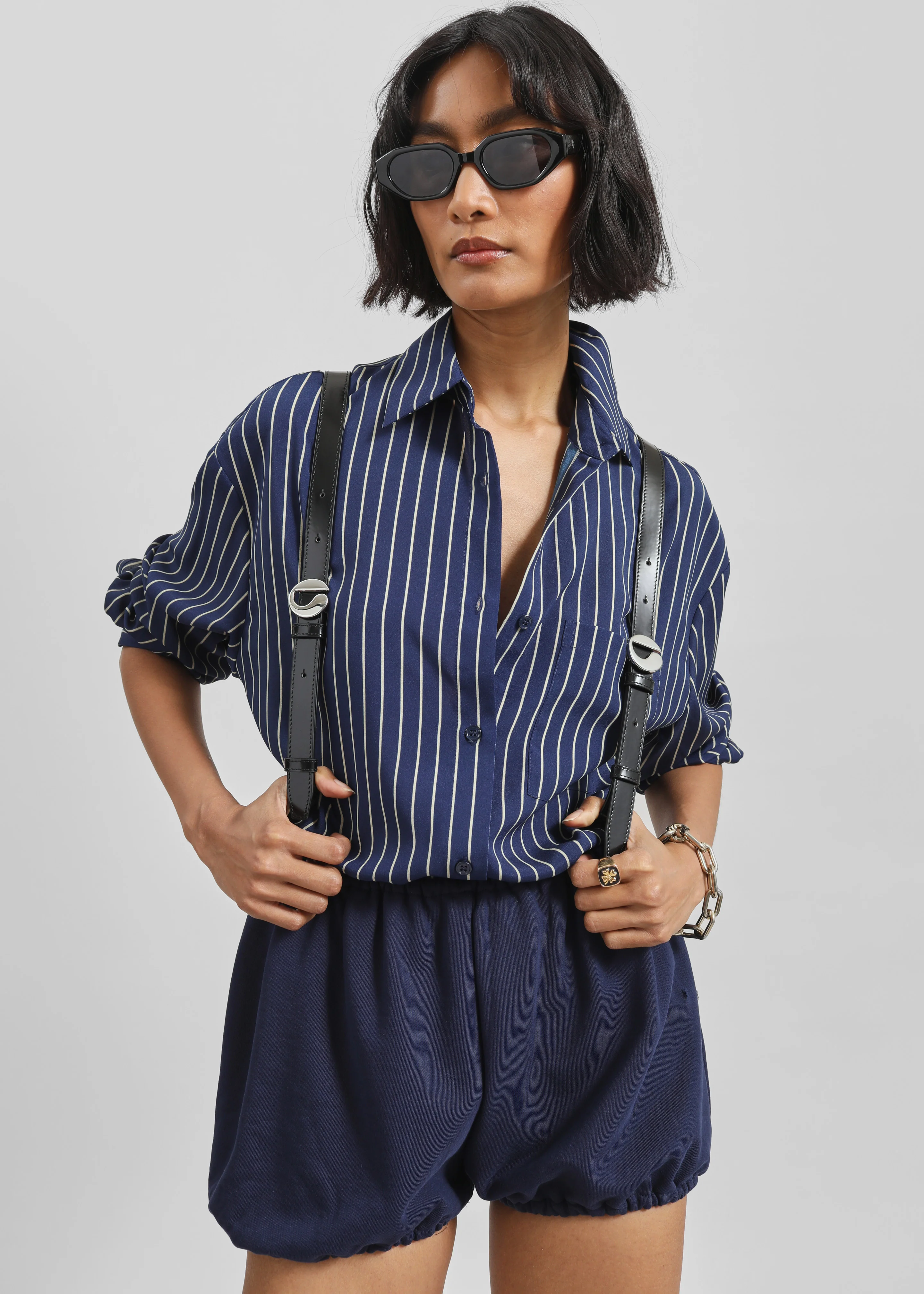 Lui Striped Shirt - Navy/Beige Pinstripe - Image 9