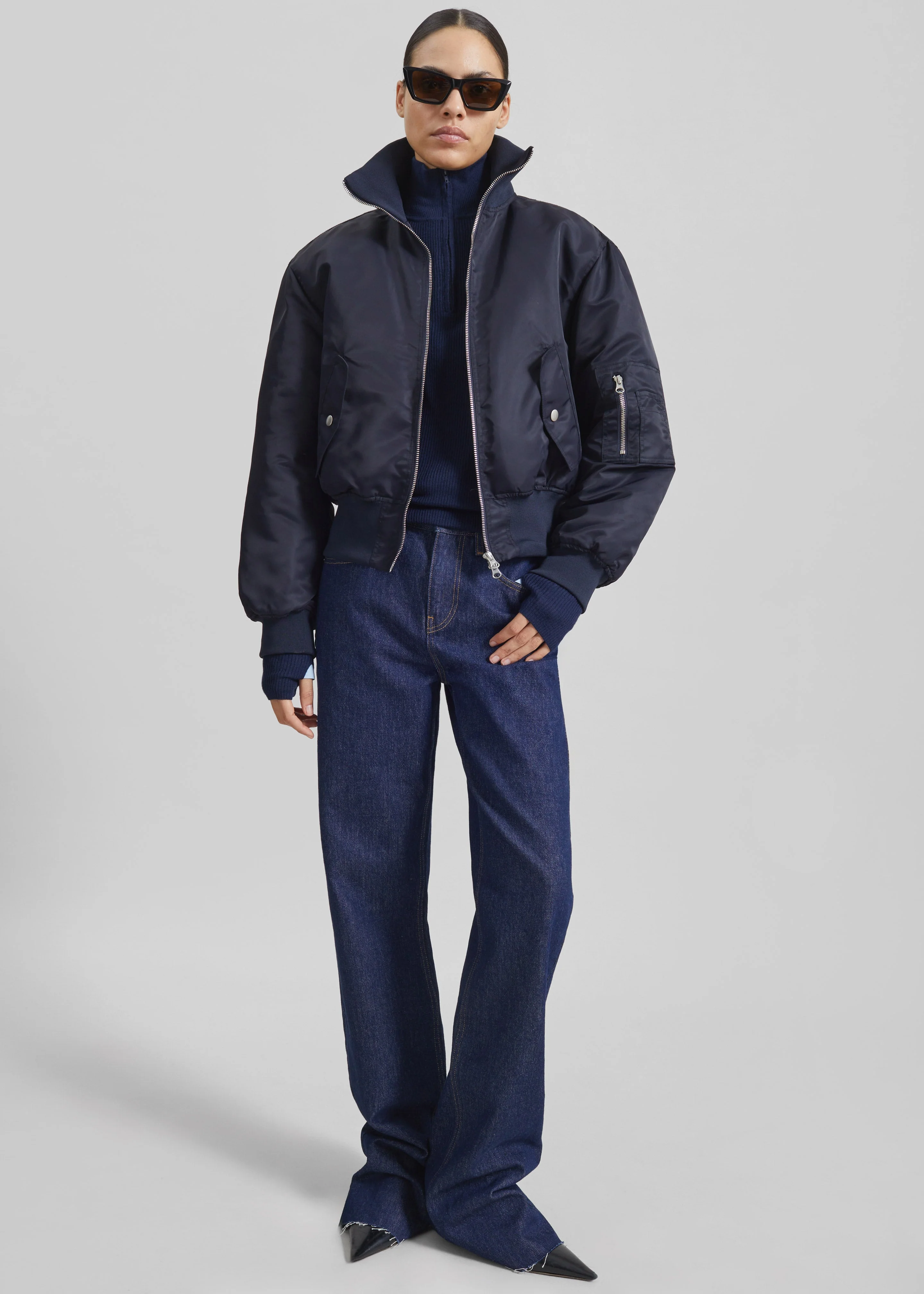 Maloy Cropped Bomber Jacket - Navy