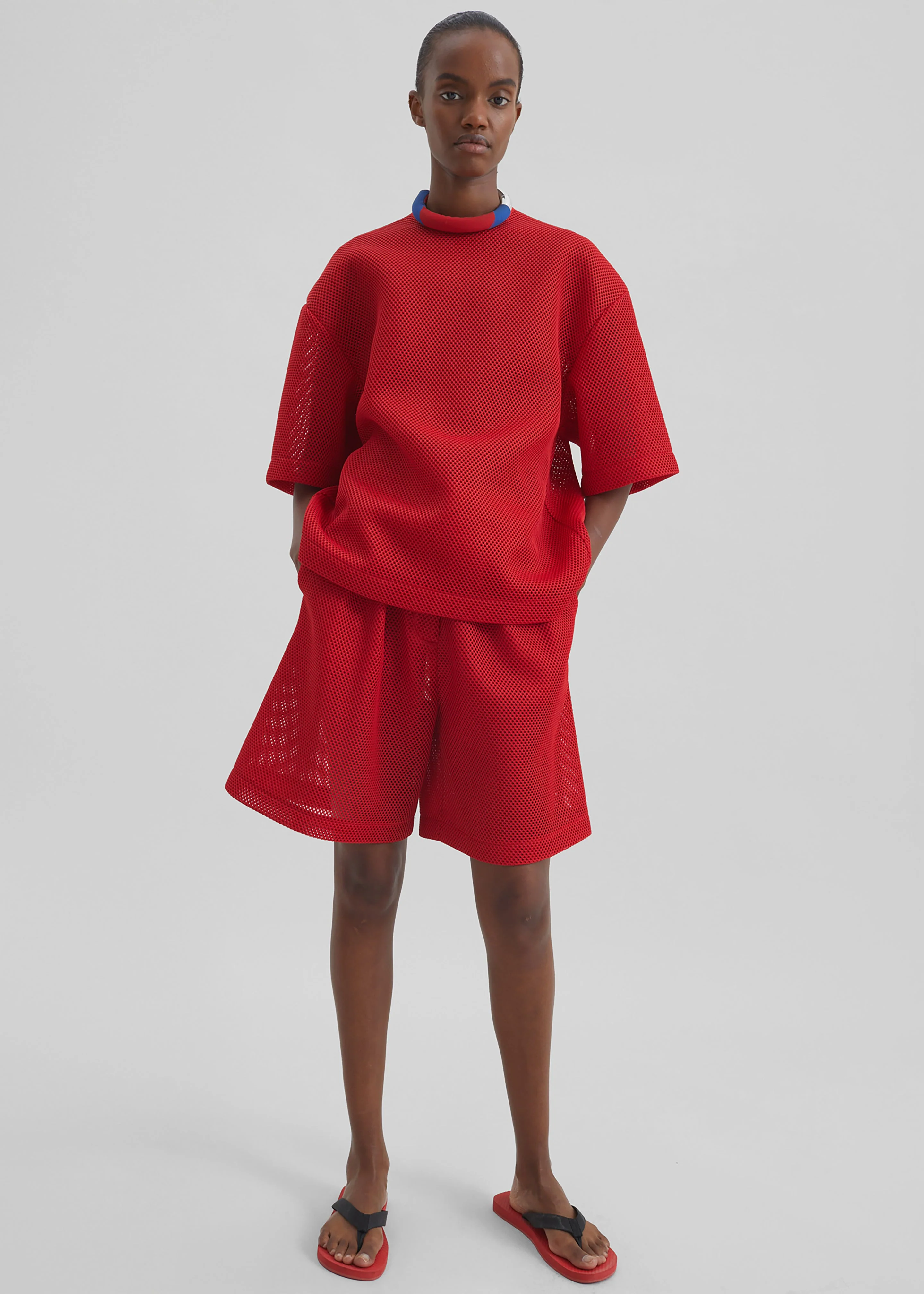 Marfa Mesh Pleated Bermuda Shorts - Red - Image 4