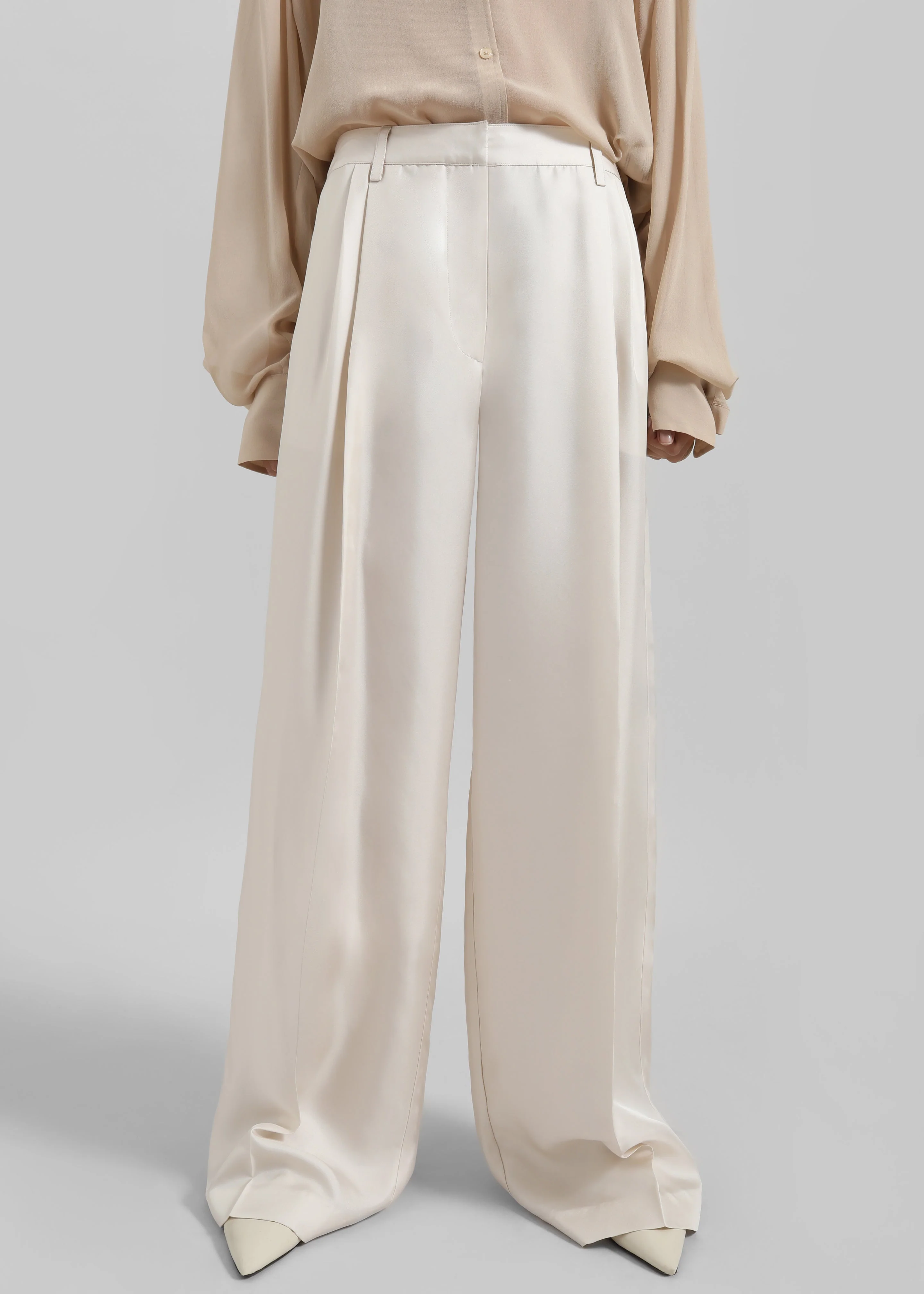 Marfa Pleated Silk Trousers - Ivory - Image 2