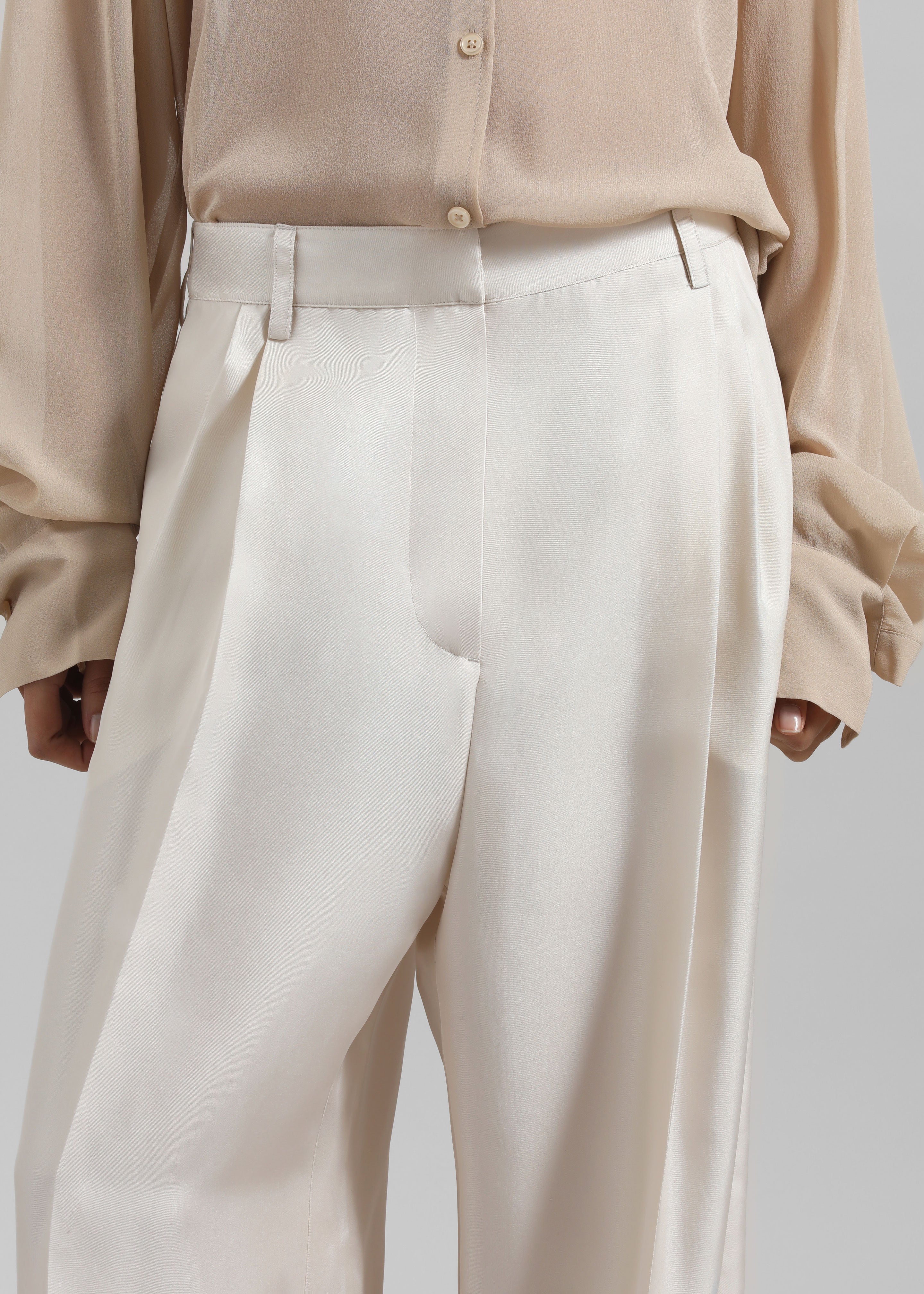 Marfa Pleated Silk Trousers - Ivory - Image 3