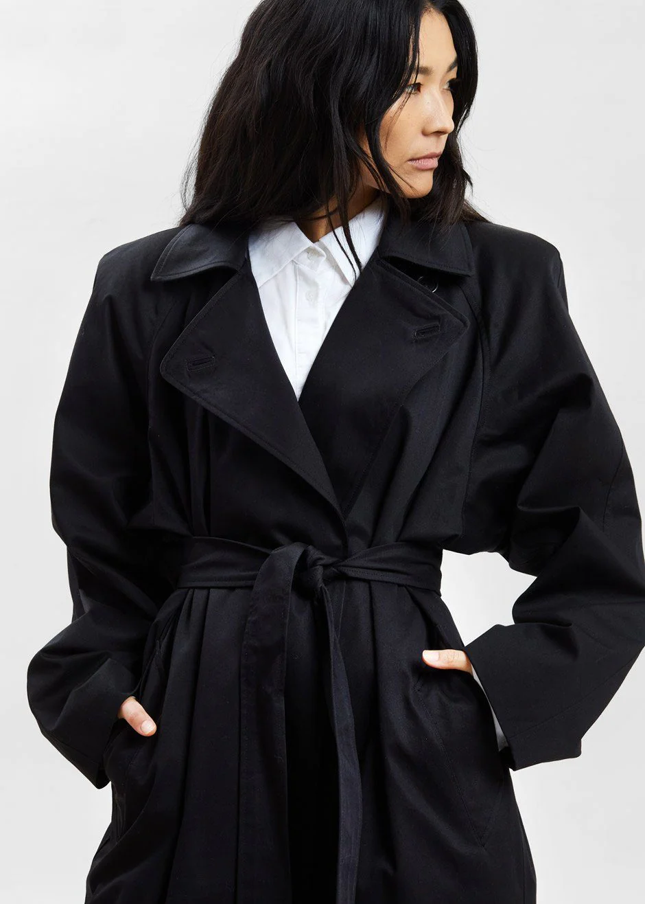 Marisol Box Shoulder Trench - Black - Image 11