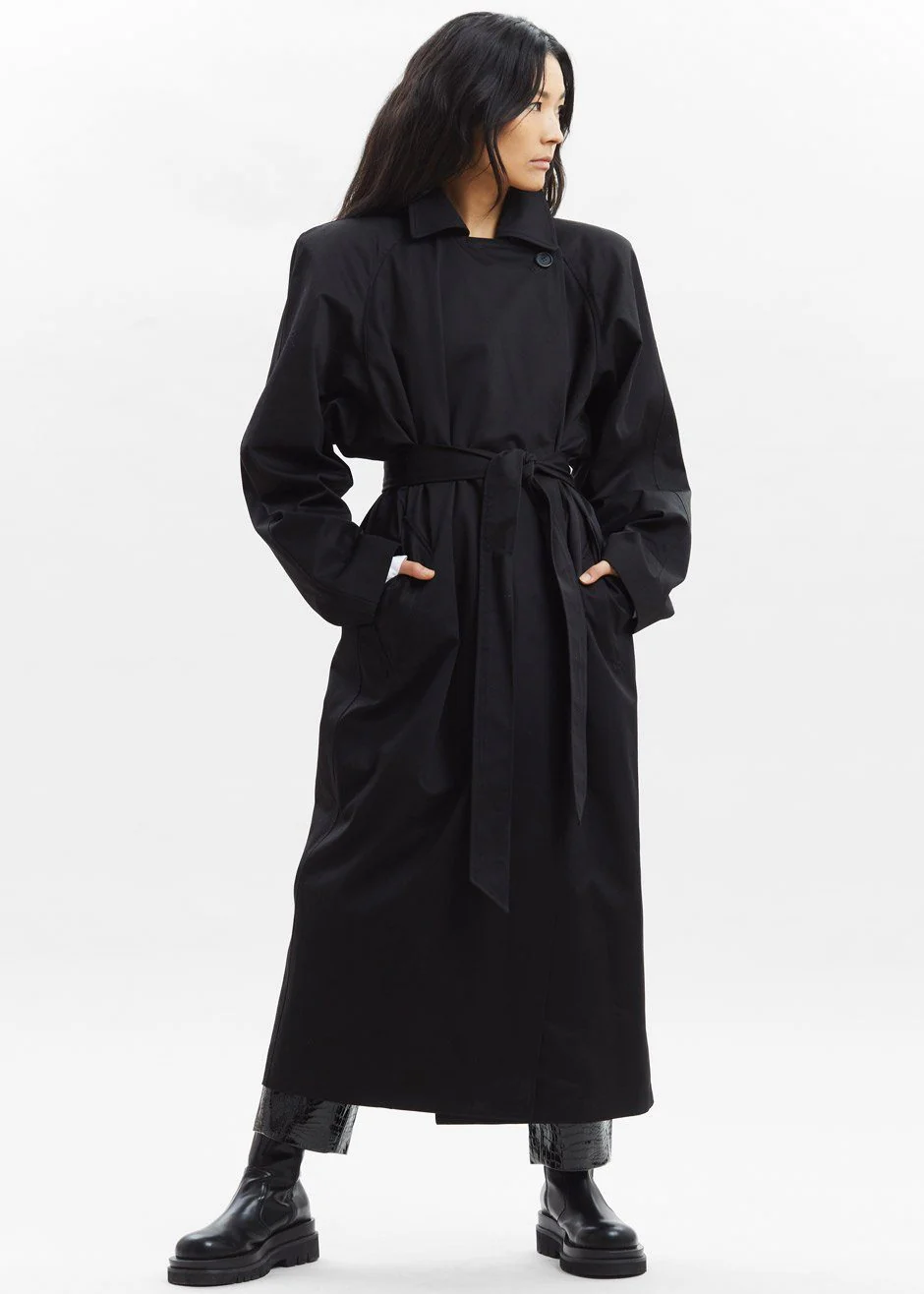 Marisol Box Shoulder Trench - Black - Image 8