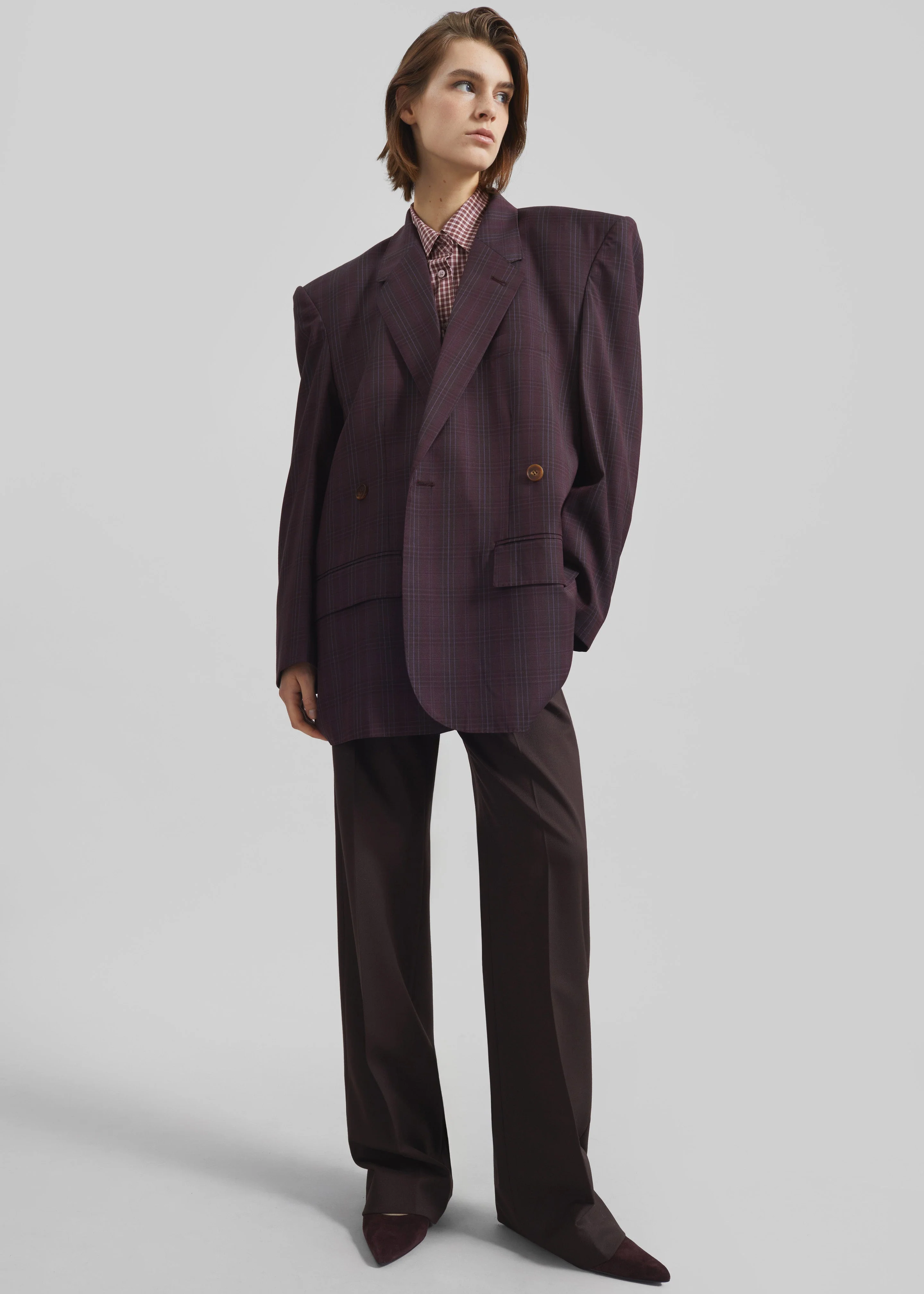 Marnay Padded Blazer - Burgundy Plaid - Image 5