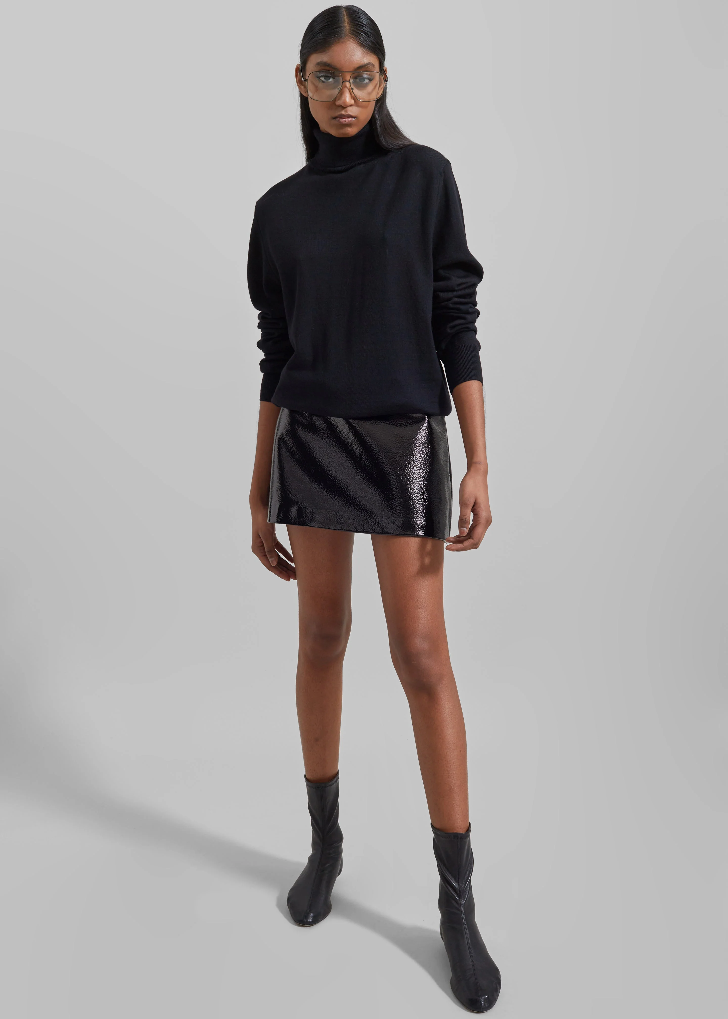Mary Crackled Faux Leather Mini Skirt - Black - Image 3