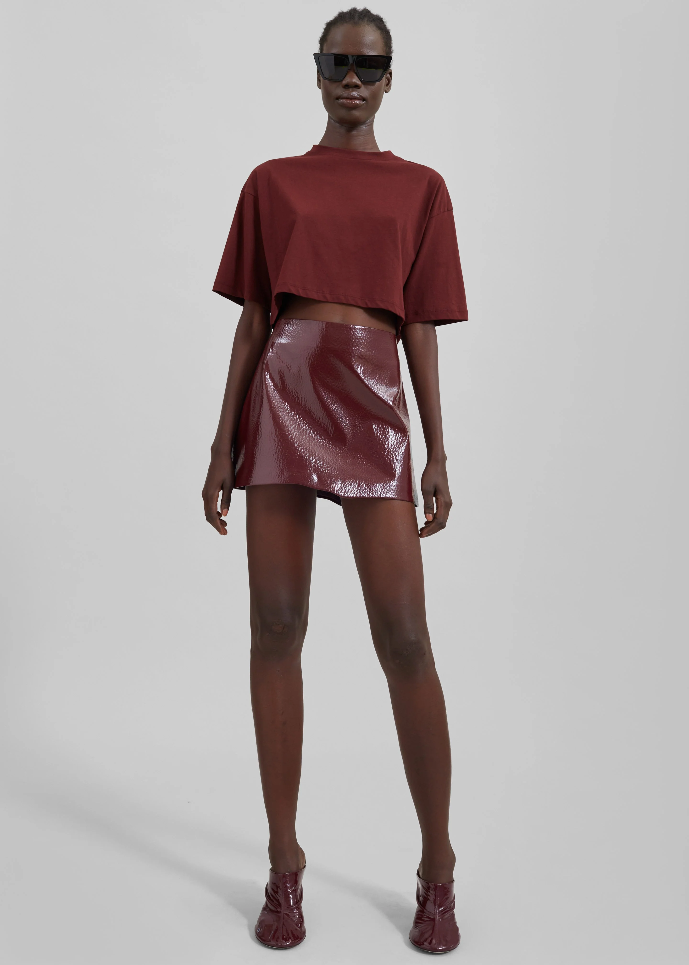 Mary Crackled Faux Leather Mini Skirt - Burgundy - Image 4