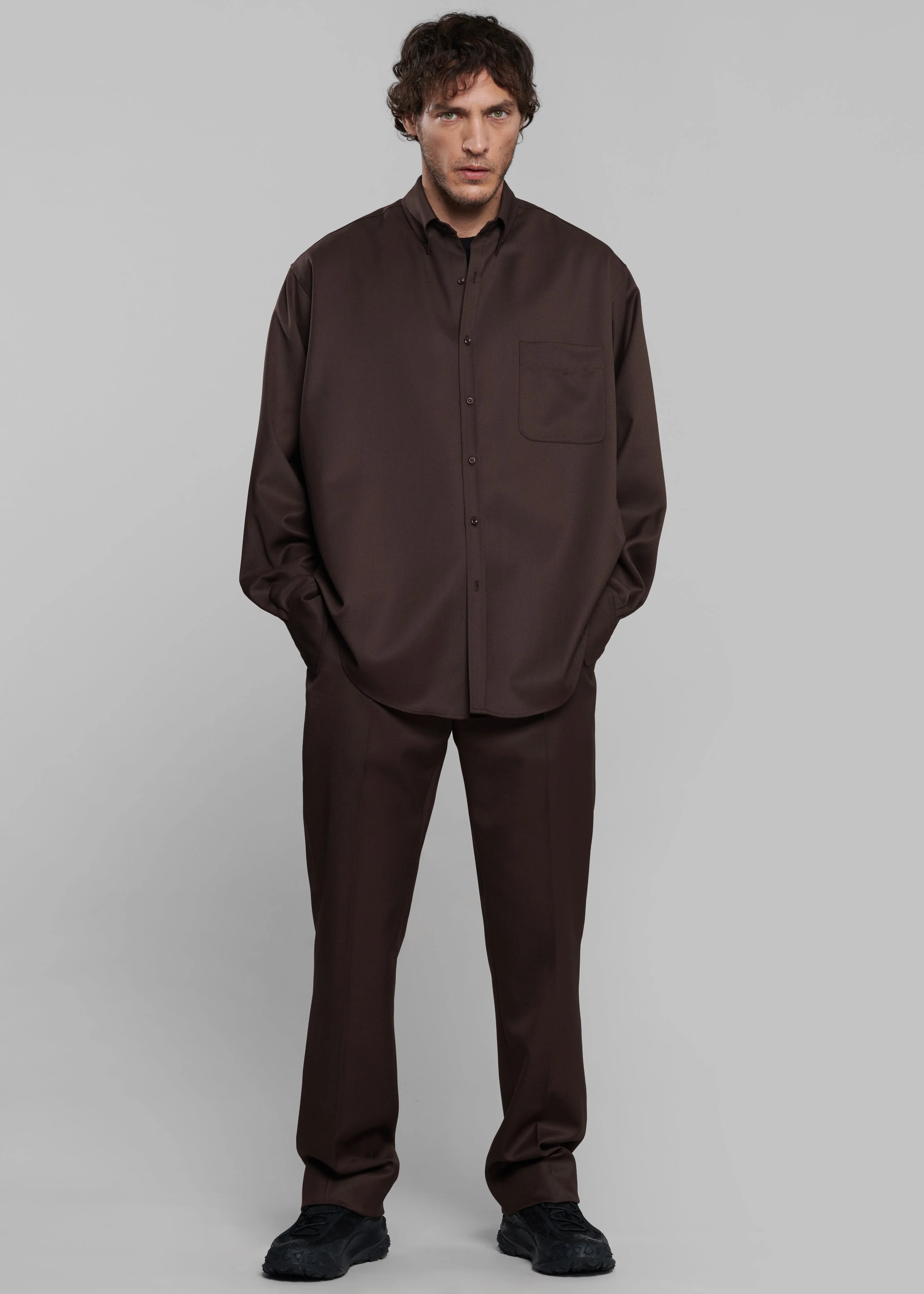 Mason Wool Button Up Shirt - Brown - Image 5