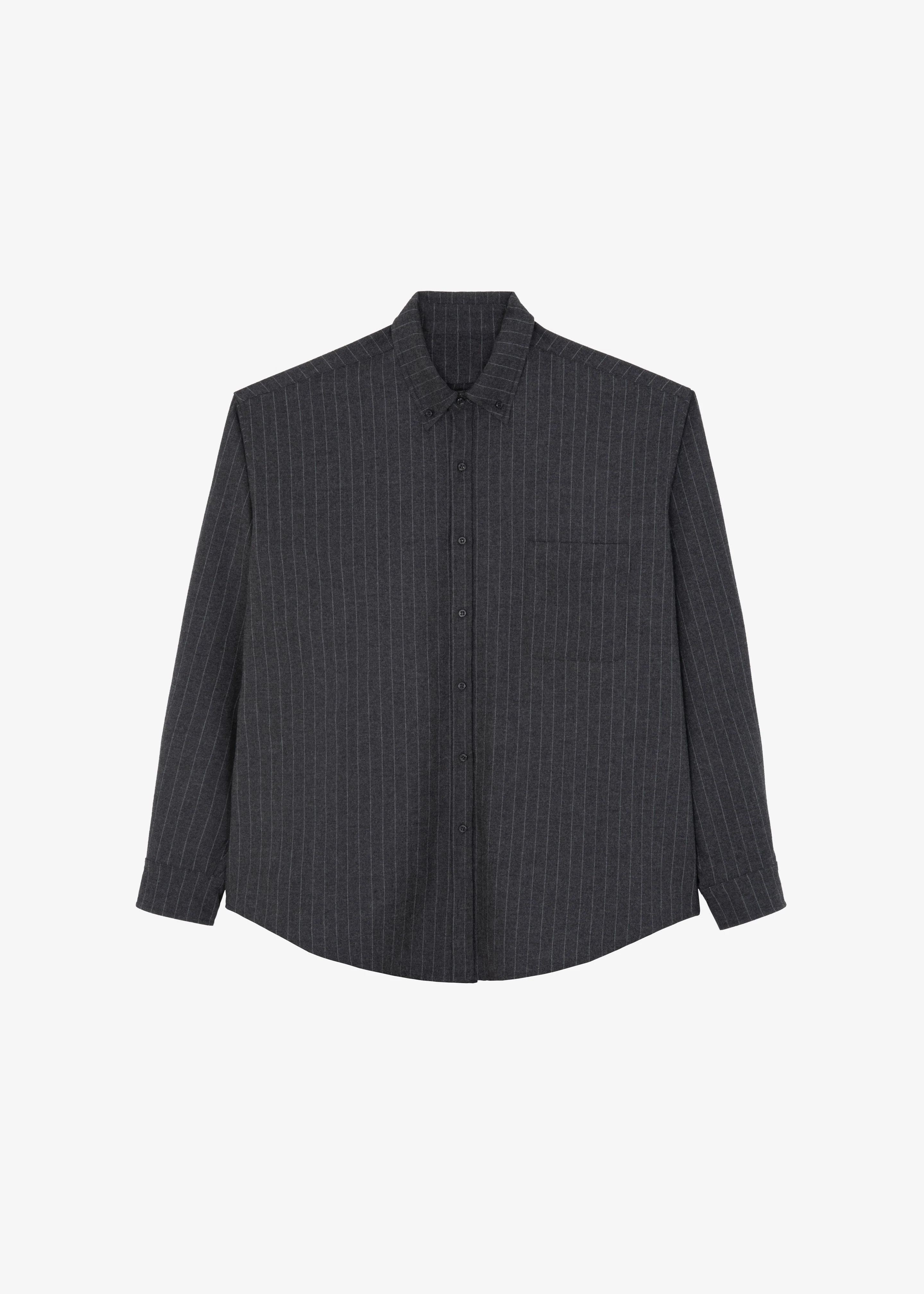 Mason Wool Button Up Shirt - Dark Grey/White Pinstripe - Image 8