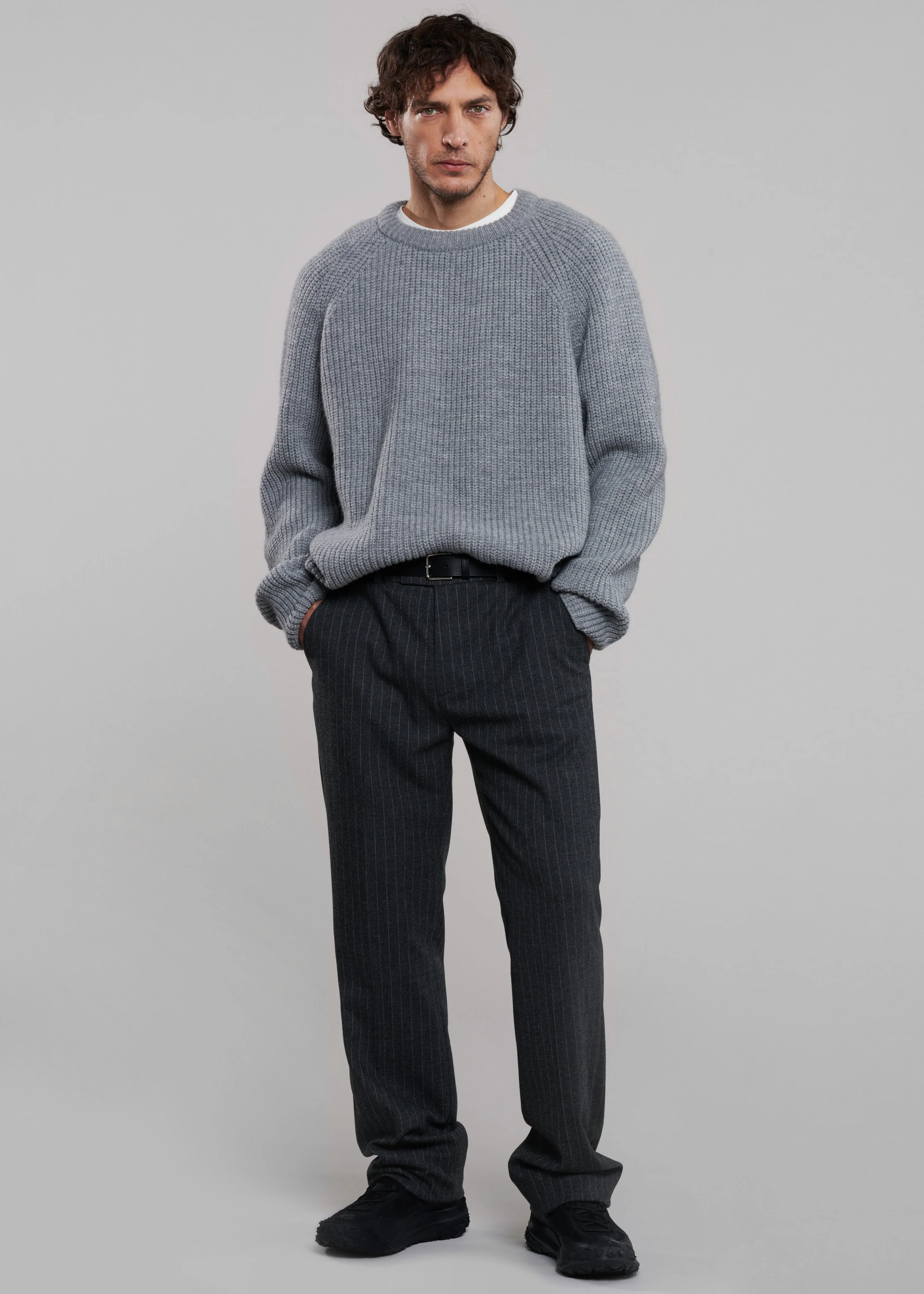 Mason Wool Trousers - Dark Grey/White Pinstripe - Image 11