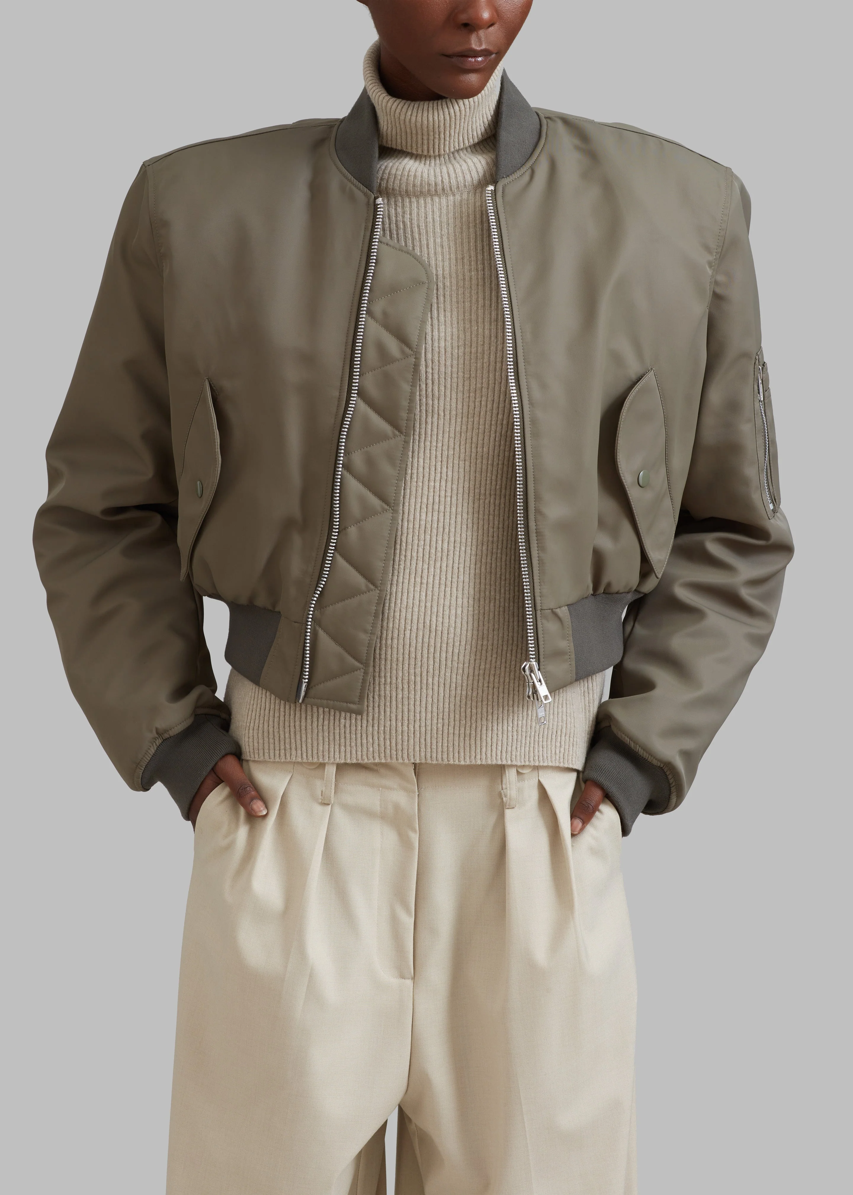 Mati Cropped Padded Bomber - Olive - Image 8
