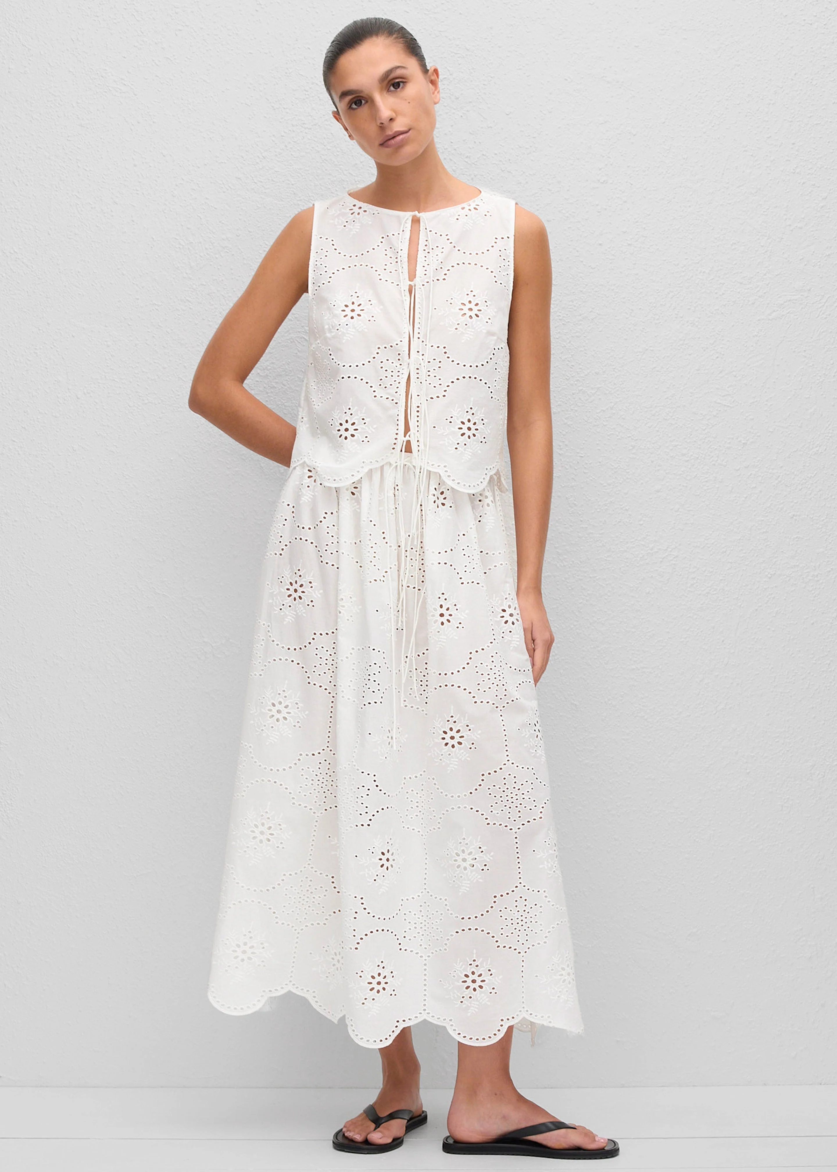 Matteau Broderie Tie Blouse - White - Image 10