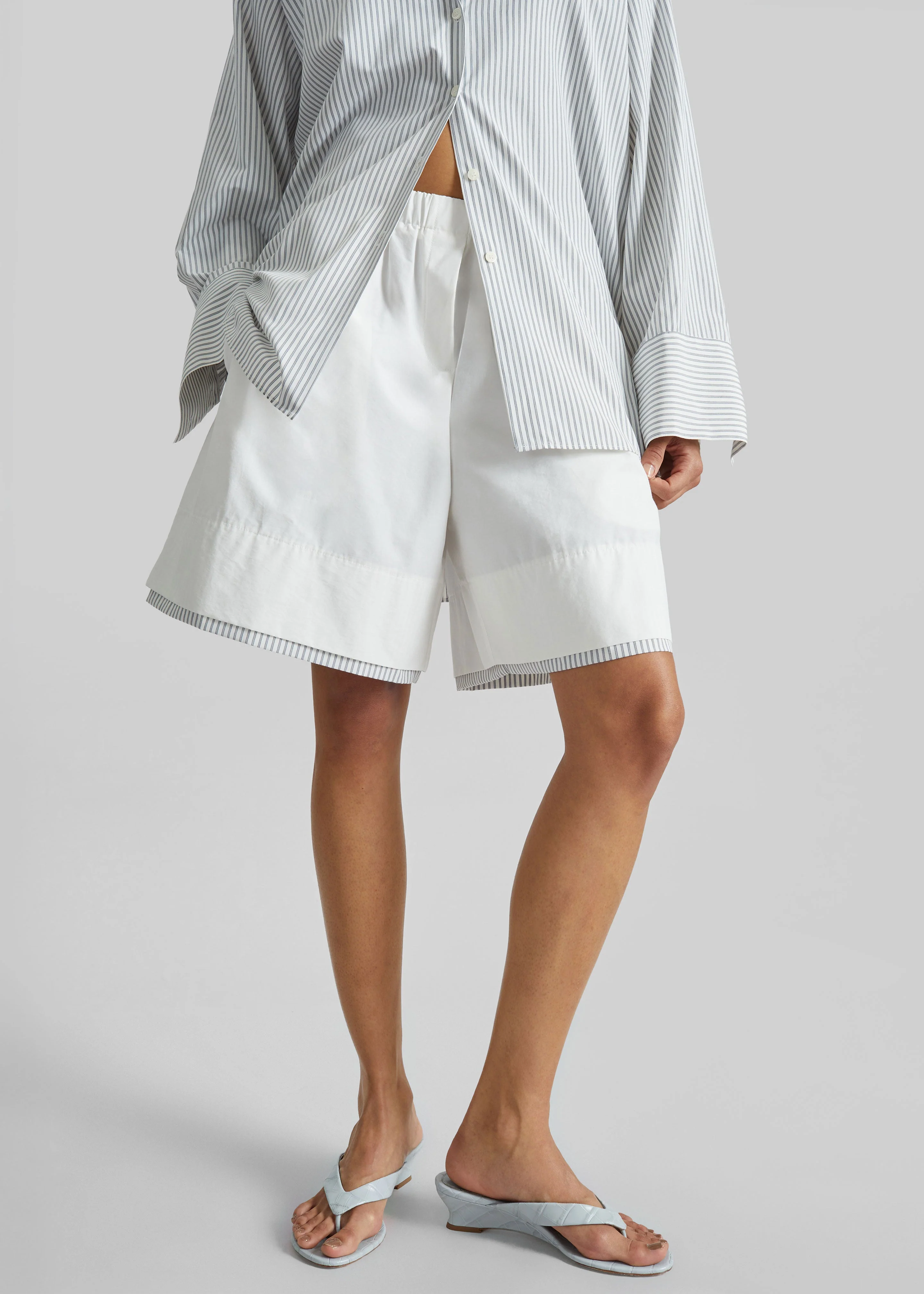 Menton Layered Hem Shorts - White/Blue Stripe - Image 2