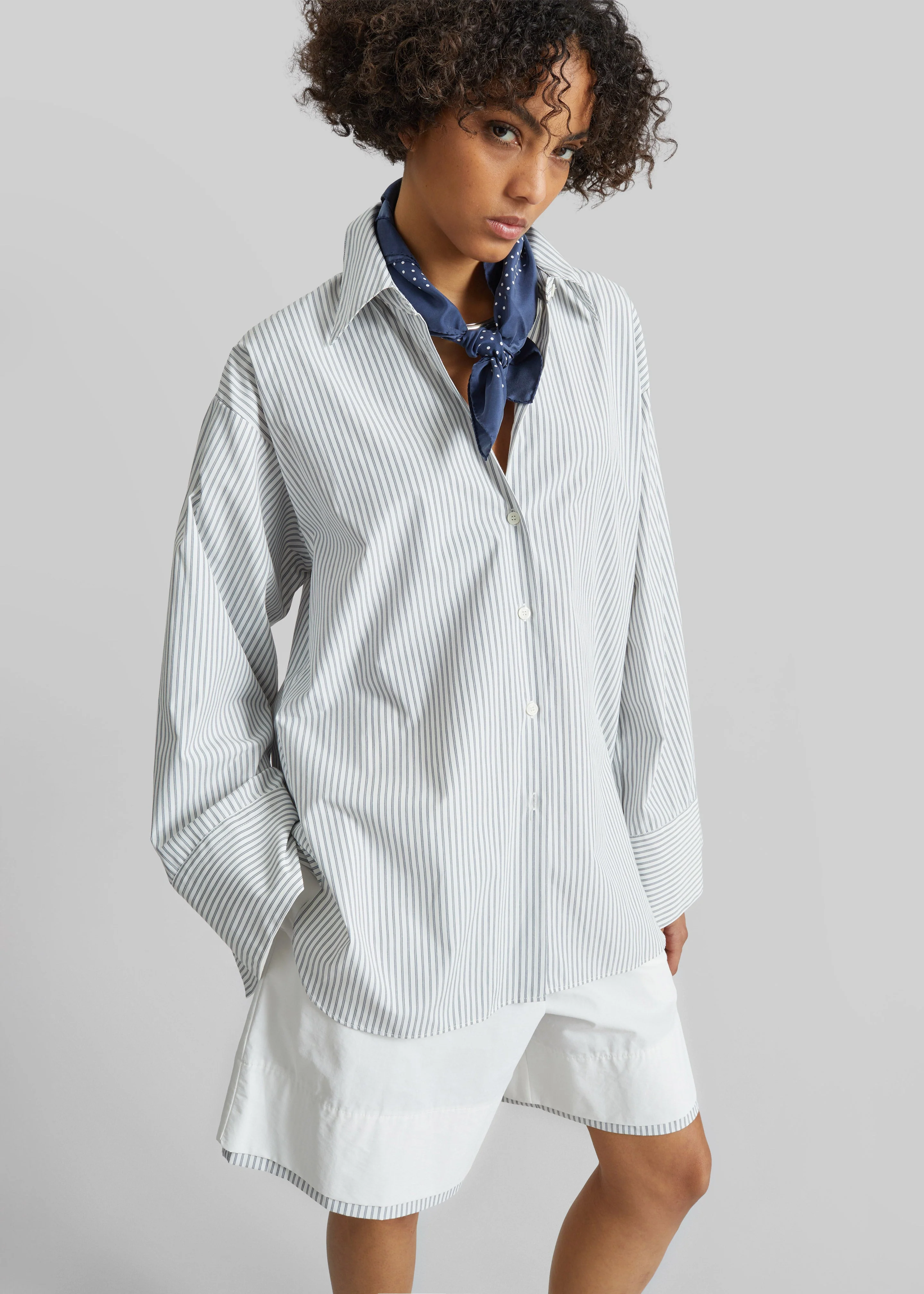 Menton Oversized Shirt - White/Blue Stripe